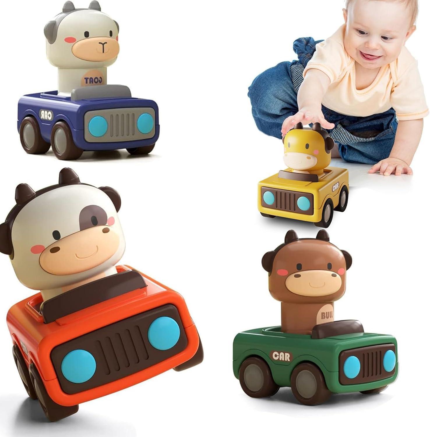Press & Go Car Toy for Toddlers 1-3, Baby Animal Racing Cars, Infant Play Vehicle Set, Baby Push Go Friction Car Toys for 6-9-12-18 Months, 1St Birthday for 1-2 Years Old Boys image number 5