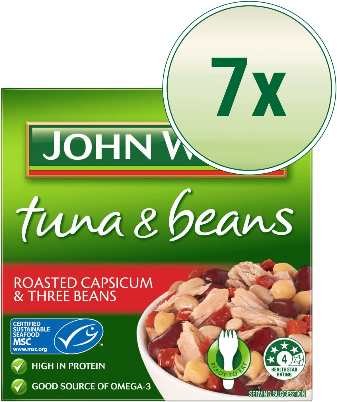 John West Roasted Capsicum and Three Beans Tuna and Beans 7 X 185 G image number 2