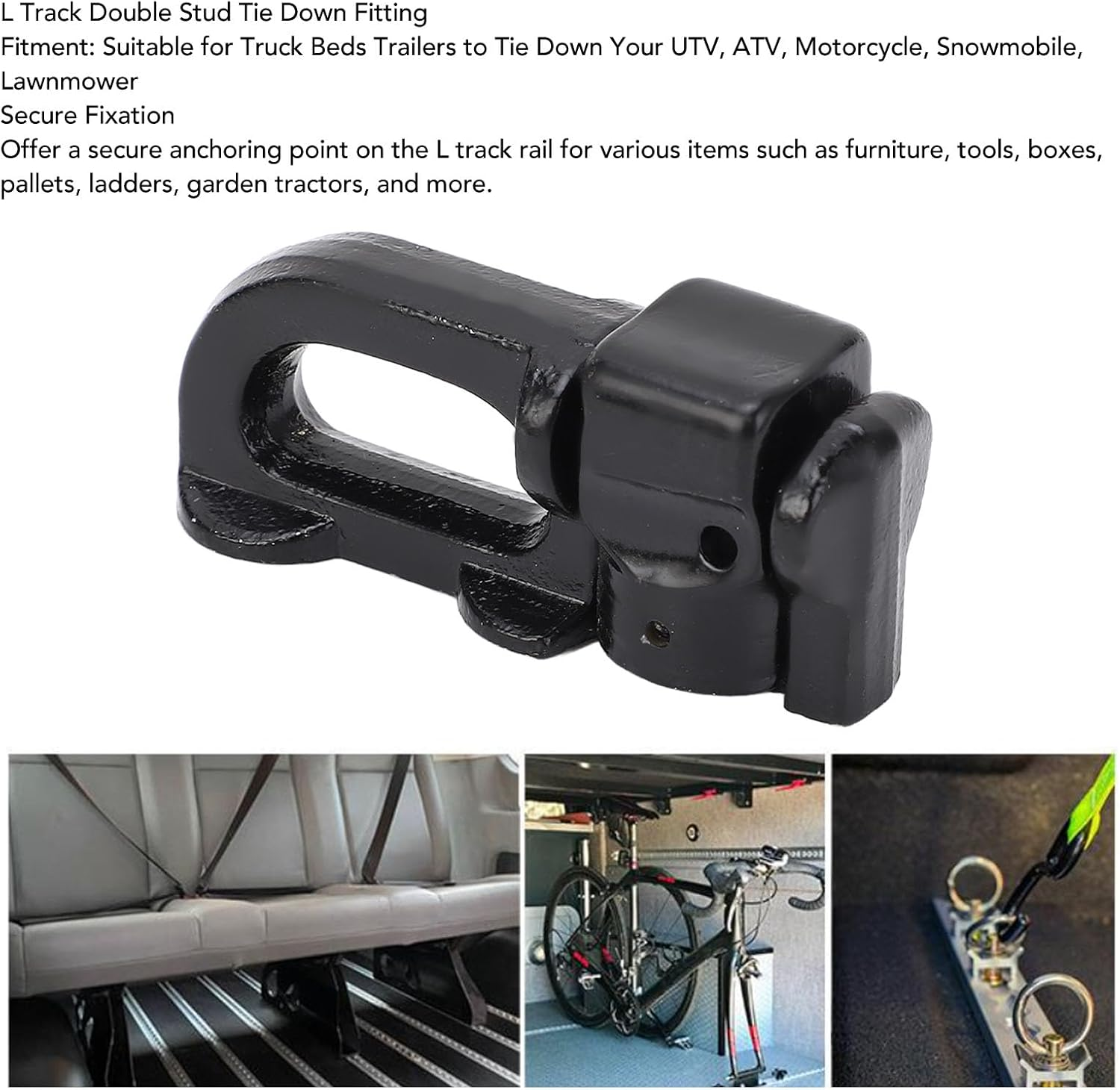 L Track Double Stud Tie down Fitting Heavy Duty Carbon Steel L Track Rail Double Stud Fitting Secures for Truck Bed Trailer Rv 4Pcs (Black)
