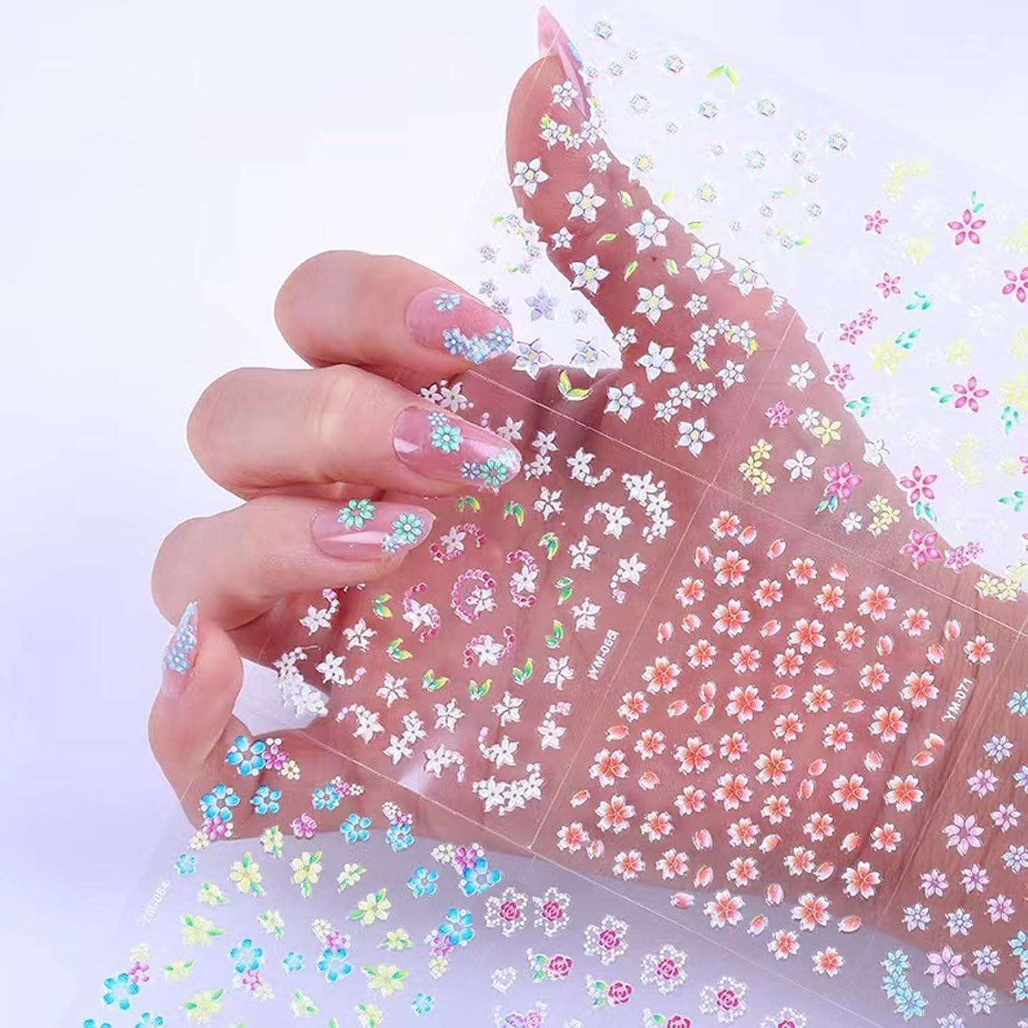 Nail Art Stickers, 30 Sheets 3D Flower Nail Decals for Girls, Self-Adhesive Colorful Daisy Floral Heart Bow Tie Designs for Manicure DIY image number 5