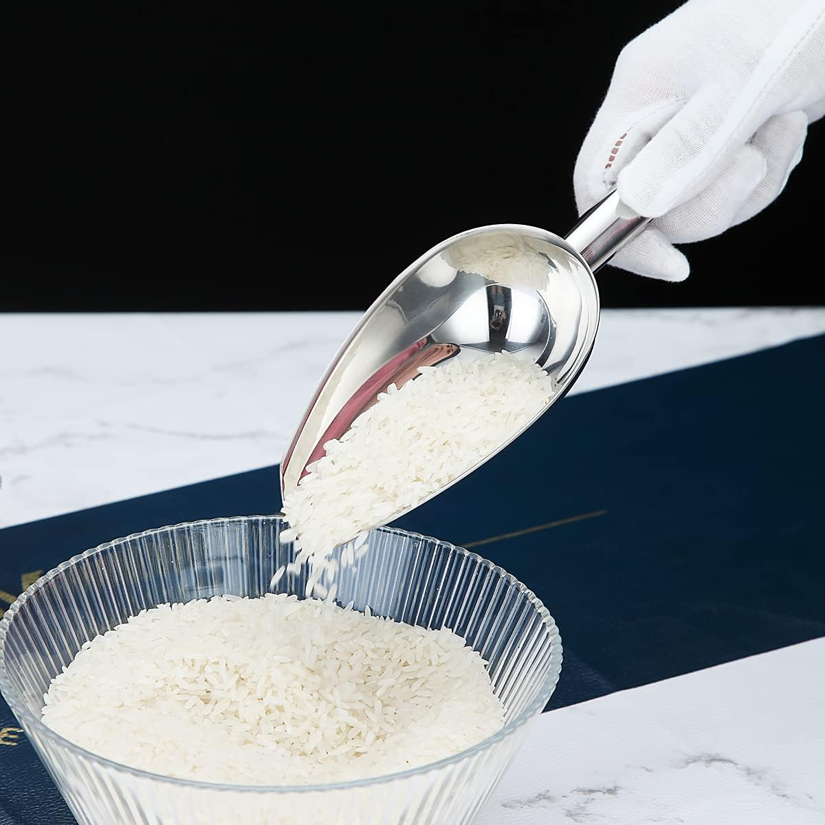 Berglander Stainless Steel Ice Scoop 6 OZ, Metal Ice Scooper for Ice Maker, Multipurpose for Candy Kitchen Bar Party Wedding Pet Animal Dog Food Scoop Beach Shovel (Silver) image number 5