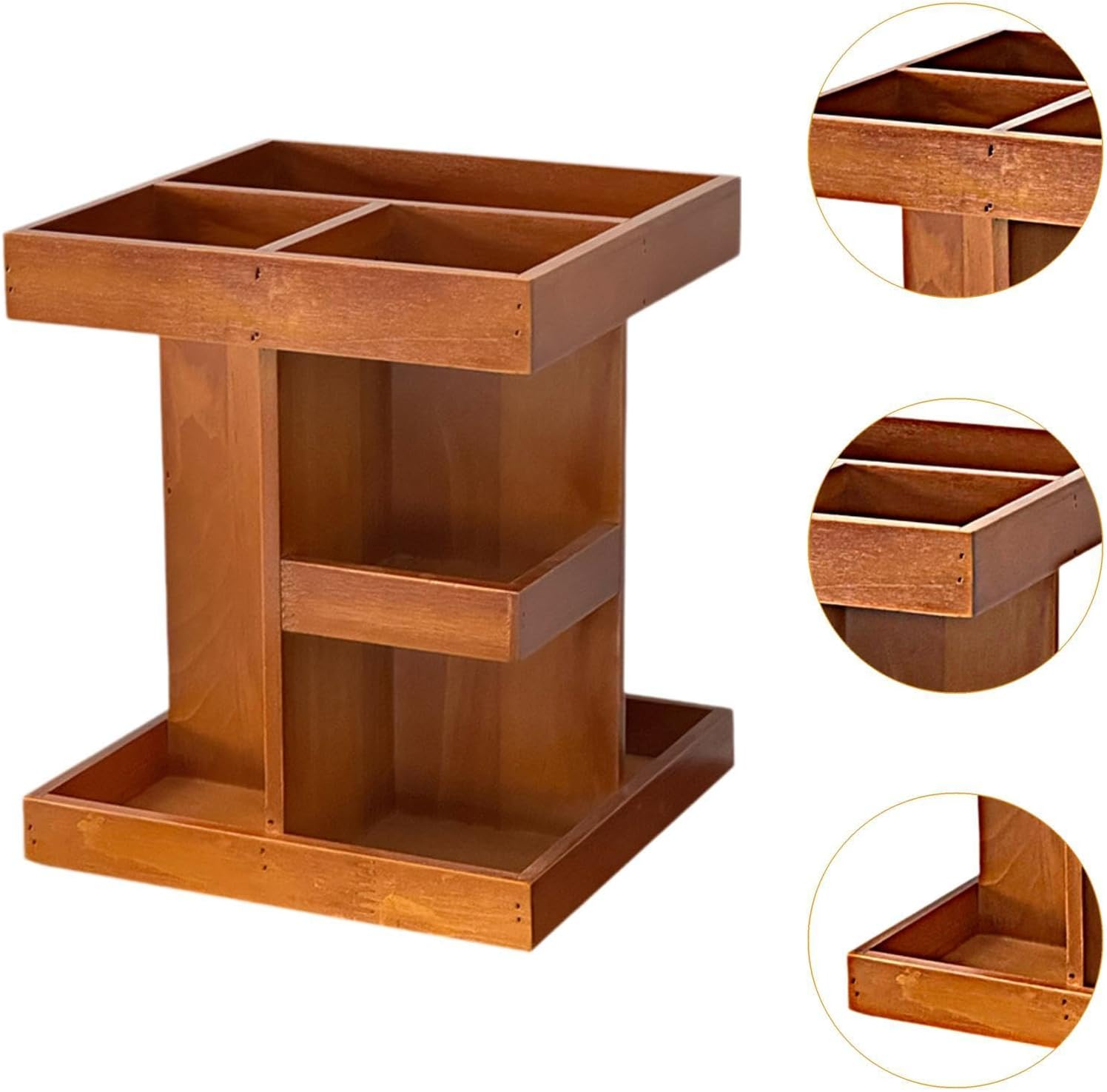 OIIBWQ 360 Rotating Makeup Organizer Wooden Makeup Holder Cosmetic Organizer for Vanity image number 1