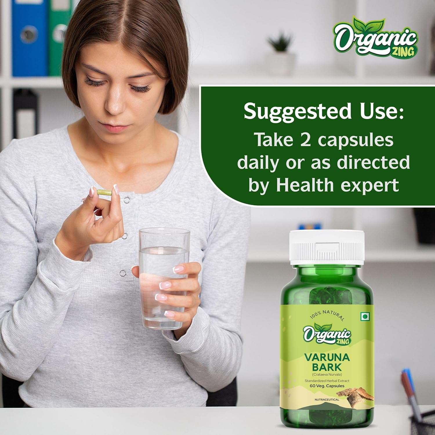 Organic Zing Varuna Bark Extracted from Crataeva Nurvala - Vegan & Gluten Free - 60 Capsules 500Mg. image number 5