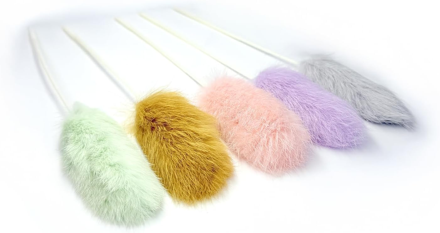 5PCS Real Rabbit Fur Cat Teaser Toys &ndash; Interactive Cat Toys with 38Cm Wands & 13Cm Soft Rabbit Fur, Colourful & Durable, Ideal for Indoor Play & Home Decor image number 6