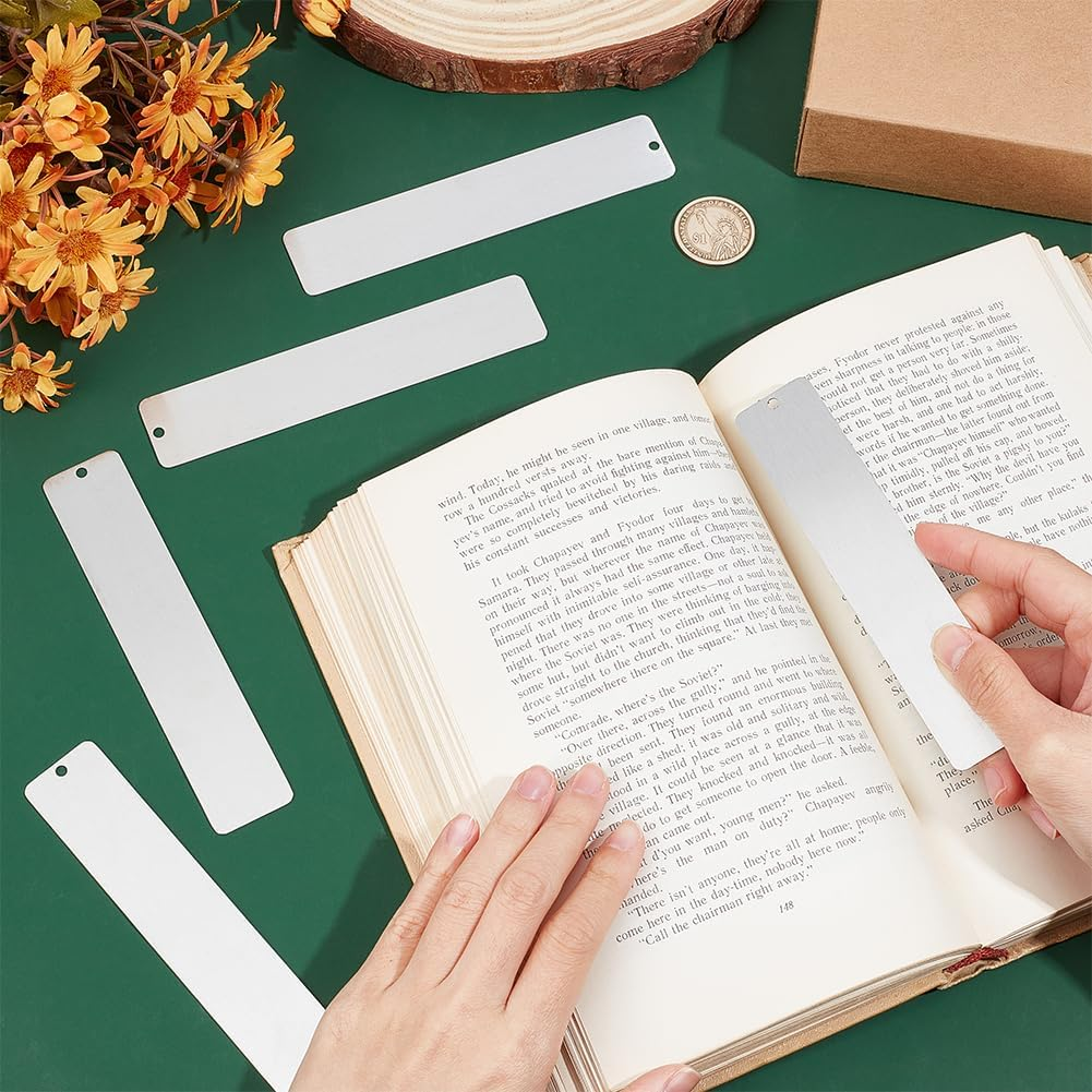 UNICRAFTALE 6Pcs 5.11" Metal Blank Bookmark Craft Tag Stainless Steel Rectangle Engraving Stamping Tags Pendant Decoration for Reading Office Supplies image number 2