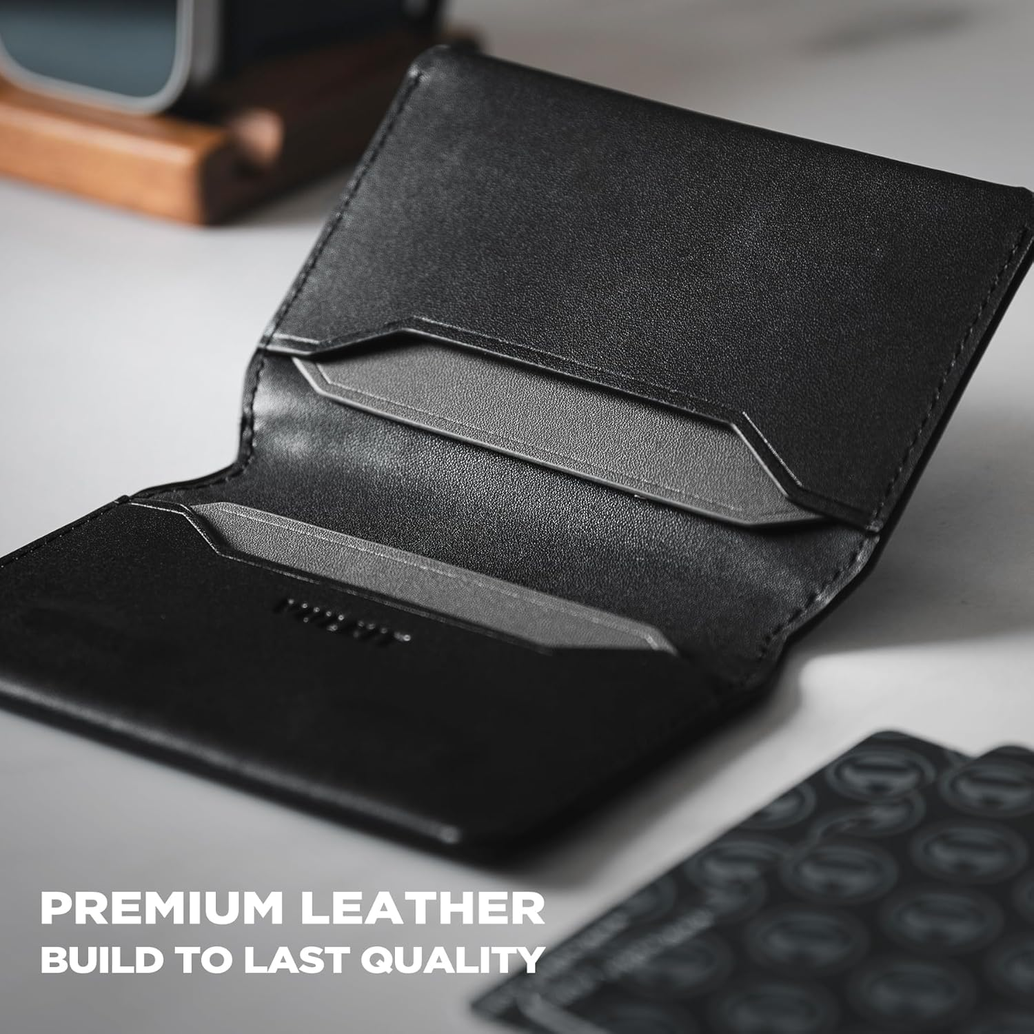 VULKIT Slim Minimalist Card Holder RFID Blocking Leather Credit Card Holder Front Pocket Wallet Magnetic Closure - Cream image number 4