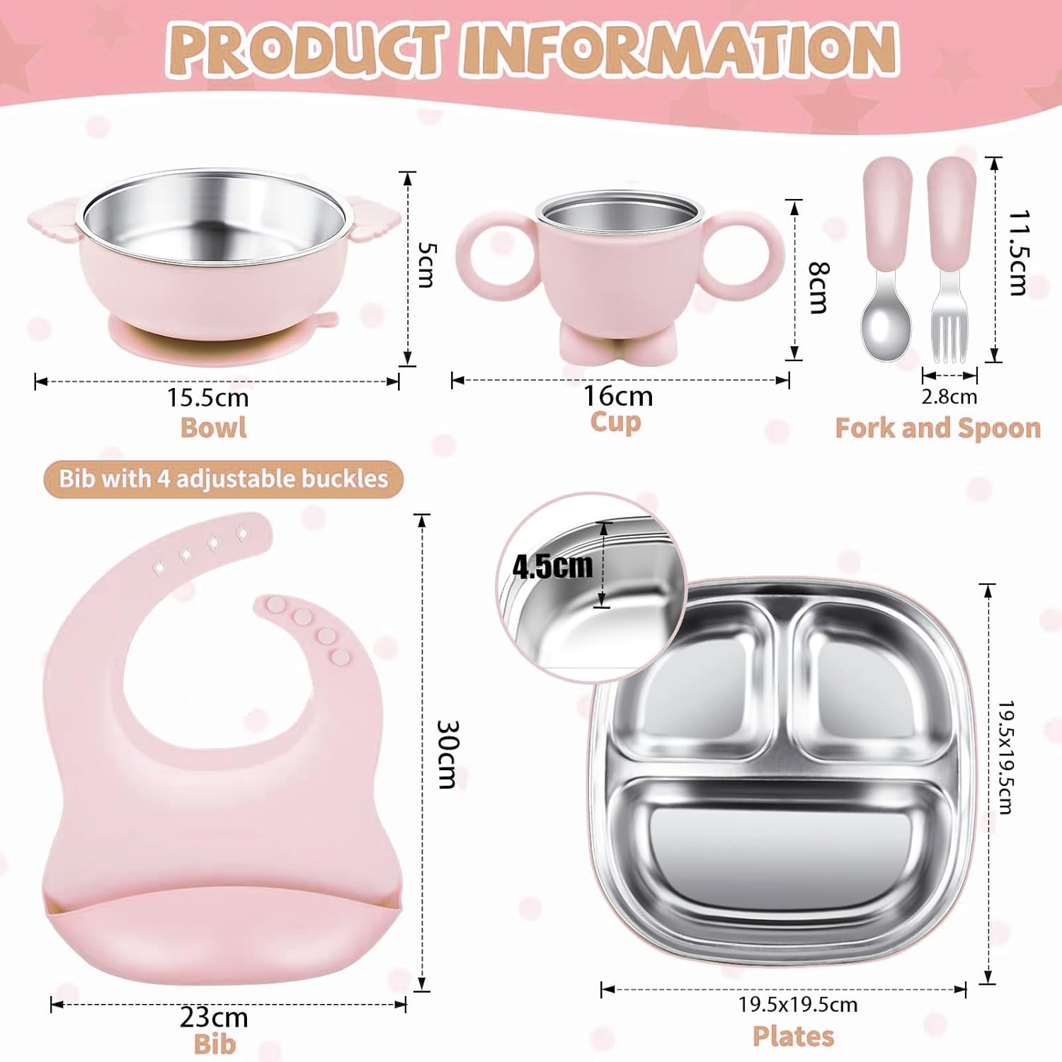 6-In-1 Stainless Steel Baby Feeding Set，Contain Deep-Divide Toddler Plates, Bowls, Cup, Utensils & Bib &ndash; Bpa-Free 304 Steel + Silicone Suction &ndash; Dishwasher Safe ﻿ image number 5