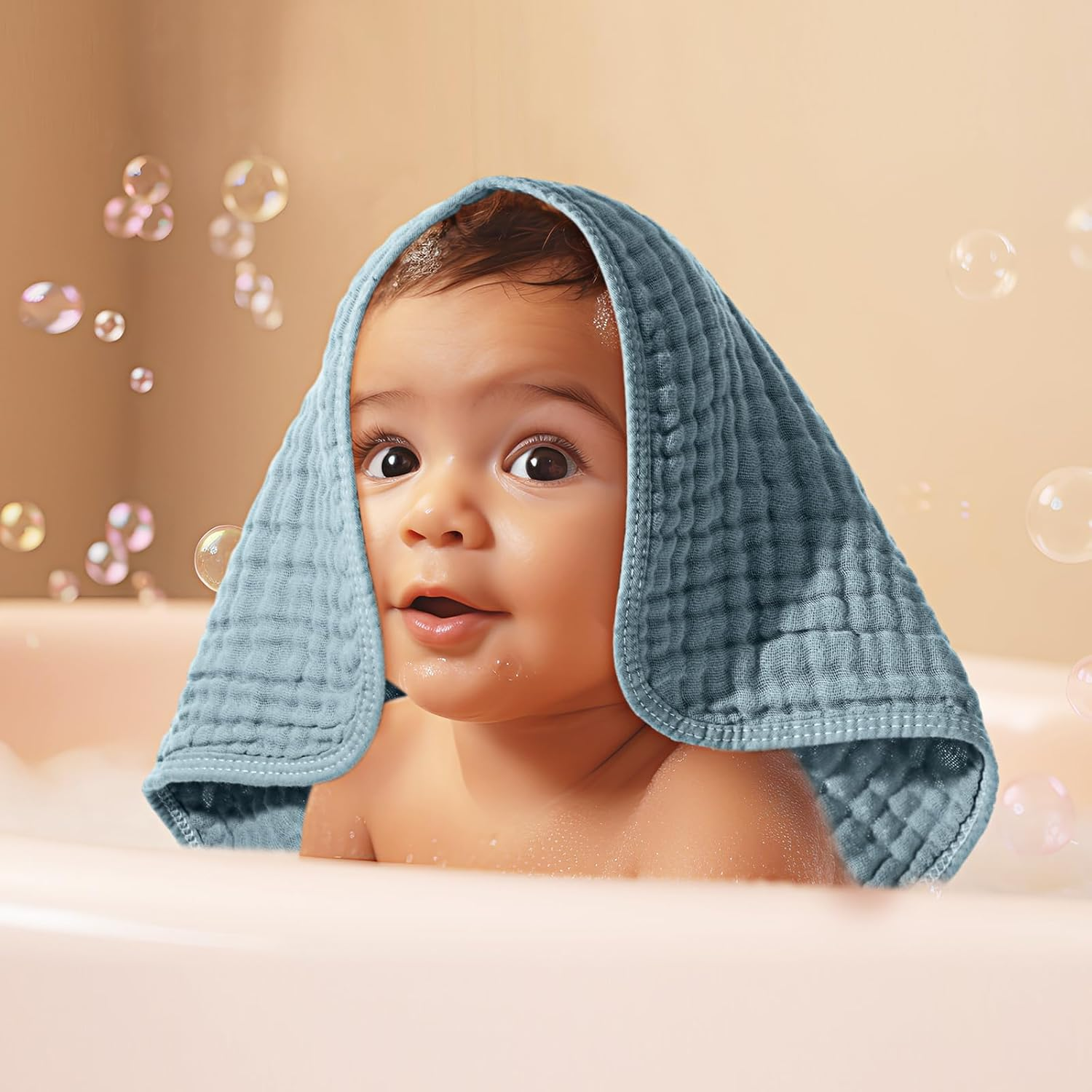 Hicarer 6 Count Muslin Burp Cloths Cotton Baby Burping Rags Large 20 X 10 Inch 6 Layers Spit up Rags Soft Absorbent Multicolor Wash Cloths Diapers for Newborn Baby Girl Boy(Retro Colors Series) image number 6