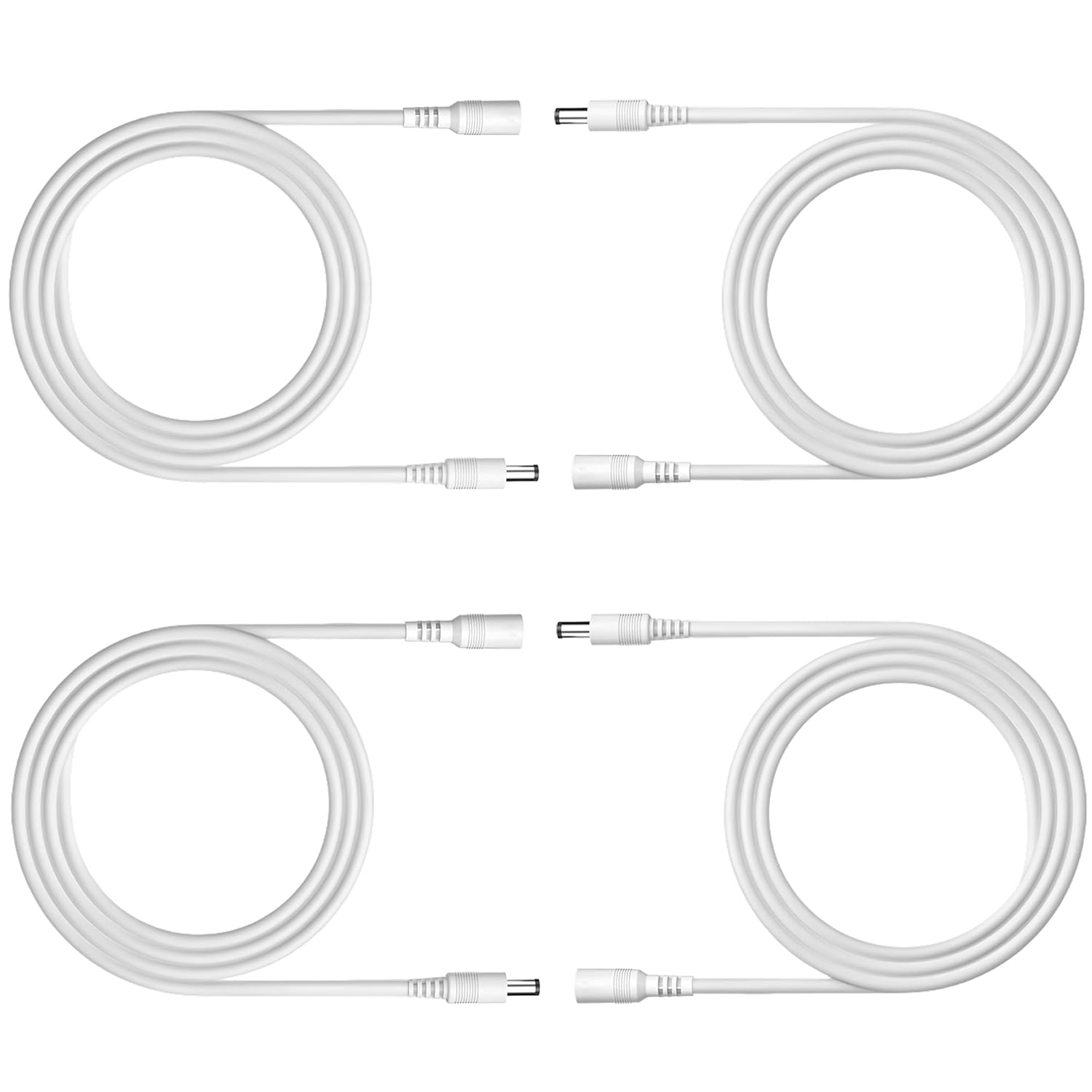 Clearhill 5M 2Pcs DC Power Extension Cable,5.5Mm X 2.1Mm Female to Male Power Cord for LED Strip Light,Security Camera Dvr,Router, 5V 6V 9V 12V 24V DC Power Supply Adapter and More(White)