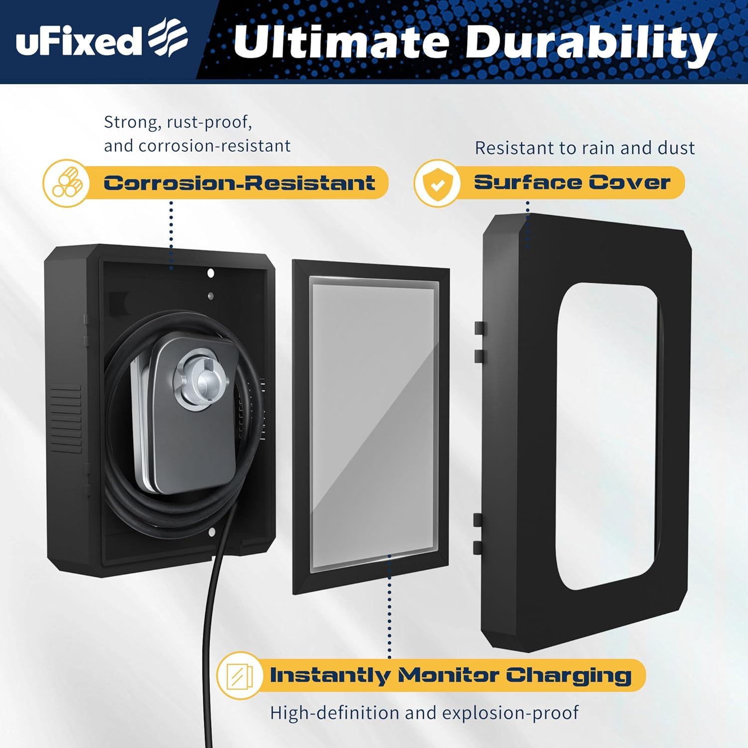 Weatherproof Outdoor EV Charger Enclosure Box with Lock for Tesla Wall Charger Connector with Cable Organize Holder | Visible Sun Protection Easy to Install, Black image number 6