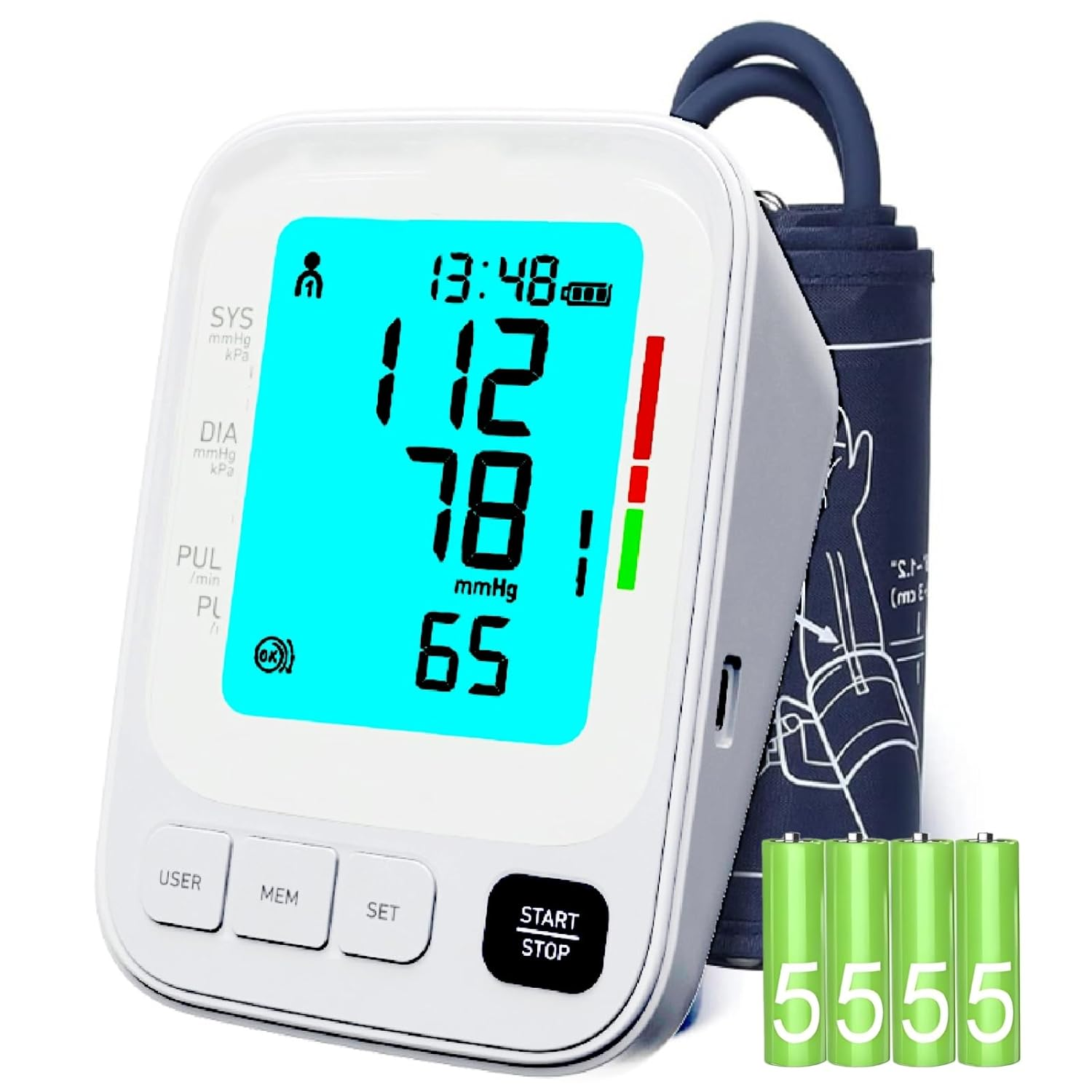 Blood Pressure Monitor, Clinically Validated Blood Pressure Cuff (22-42Cm), Extra Large 4.5" Blue-Lit Screen, Fast Automatic Measurement - Medical Grade, 2 * 120 Memory, Batteries Included image number 1