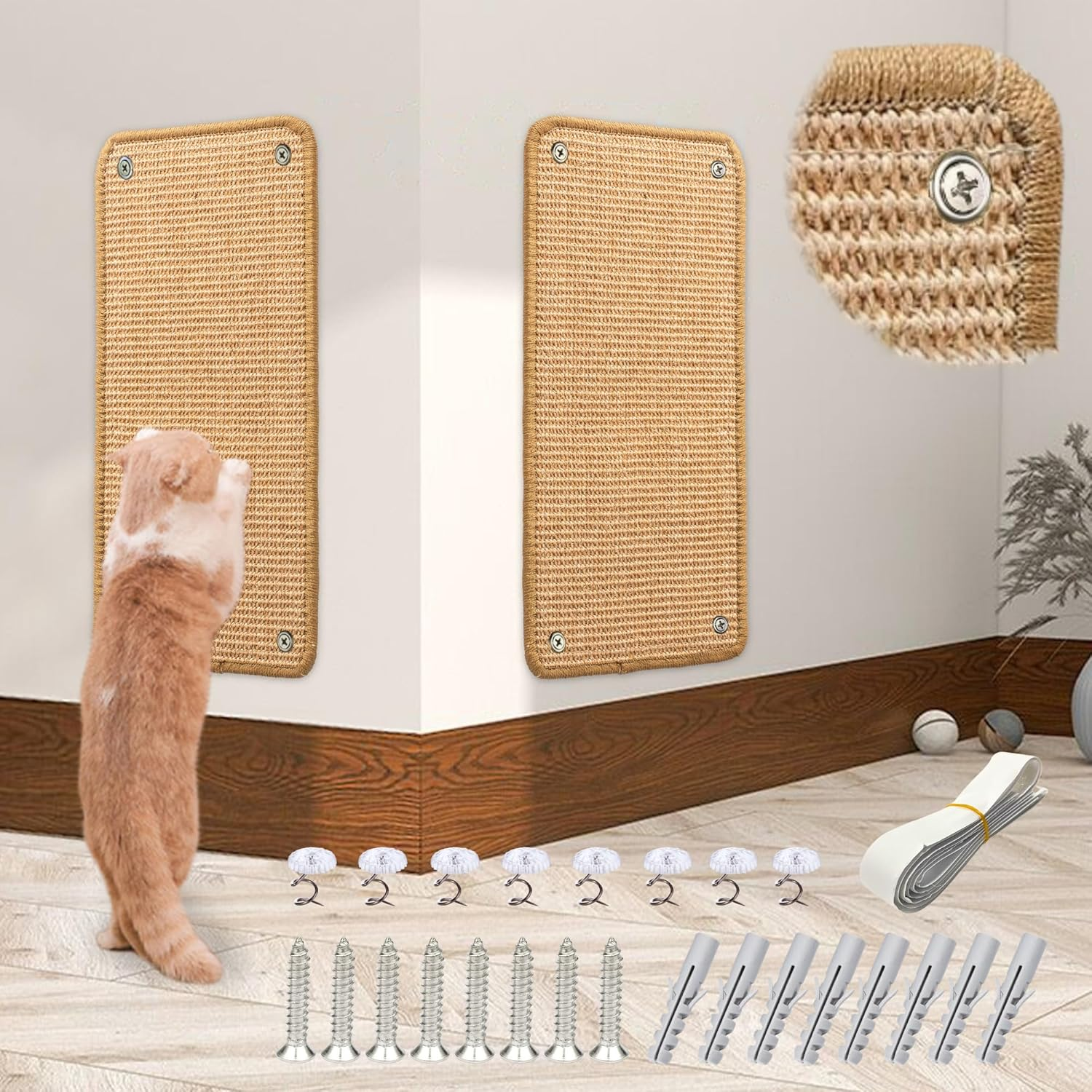 2-Piece Cat Scratching Mat Sisal Cat Scratching Mat for Cats with Adhesive Tape Cat Scratching Mat 50 &times; 25 Cm (Brown) image number 2