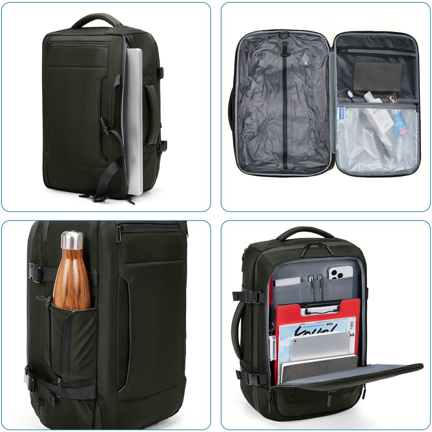 Vacuum Compression Travel Backpack Expandable Carry on Backpack Waterproof Bag Ideal for Laptop Travel Business Camping 22L-45L Army Green image number 6