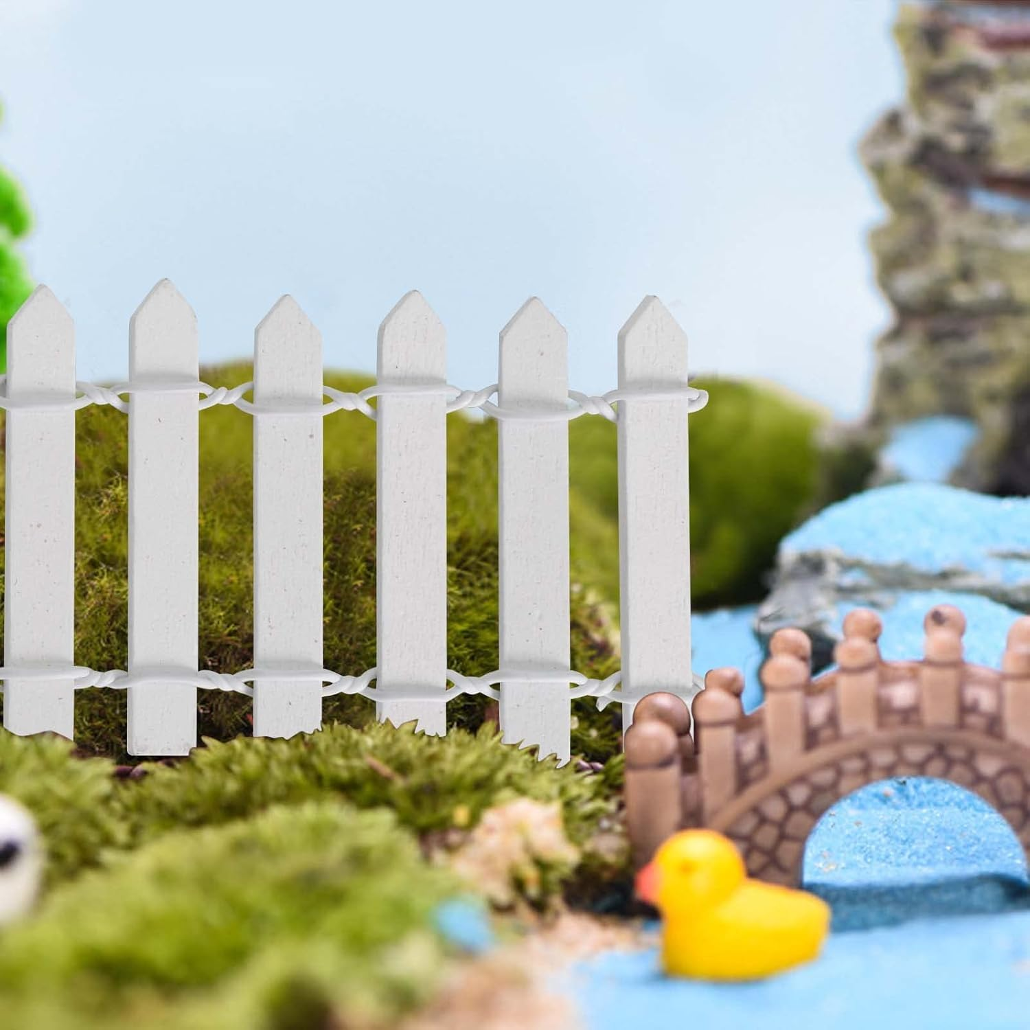 Miniature Wood Picket Garden Fence, 2Piece Wood Picket Fence Garden Decorative Fence,Miniature Fairy Garden Fence Wooden Decorative Ornament Fences,Garden Ornament Wooden Picket Fences,White image number 6