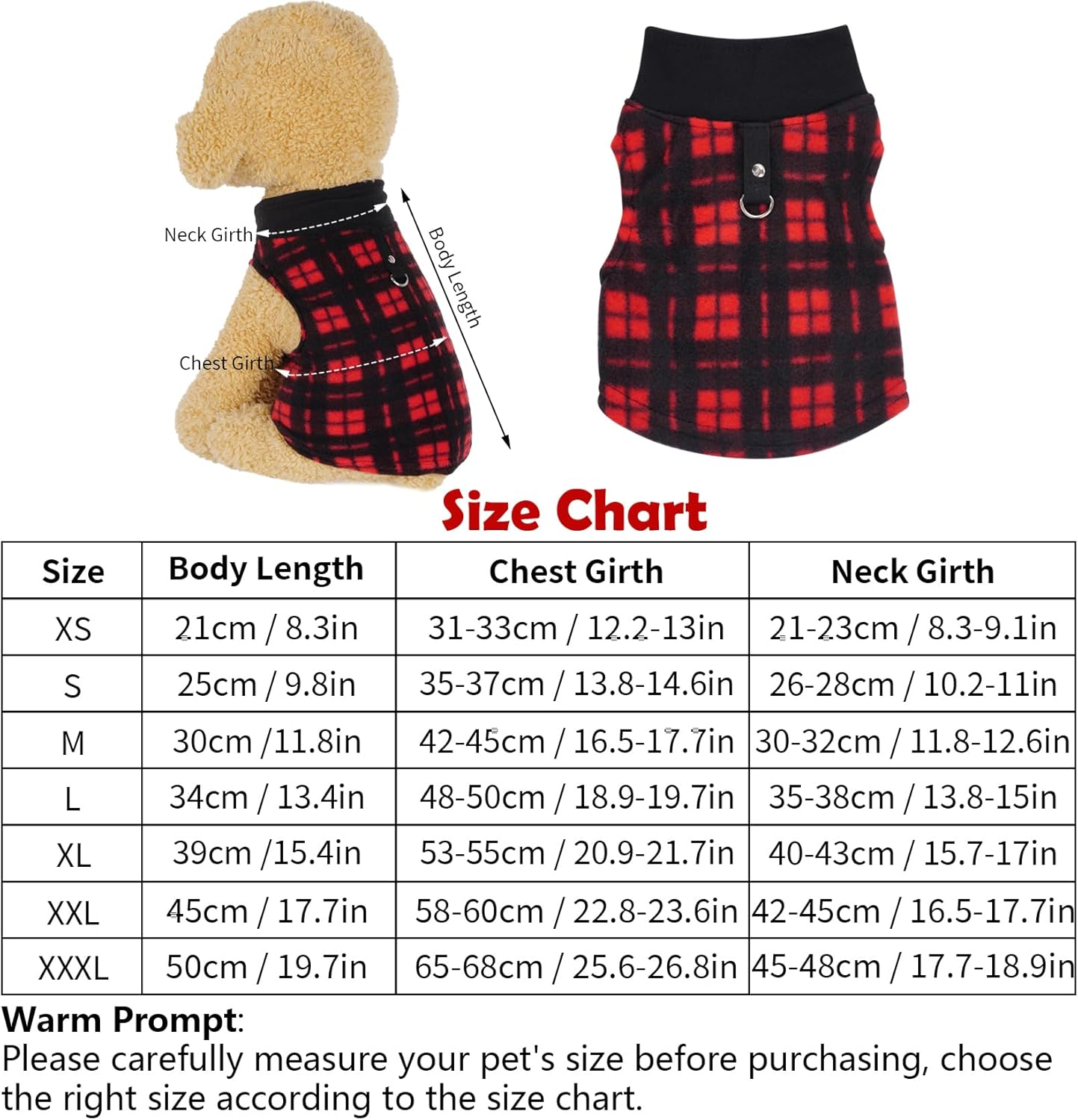 Rbenxia 4-Piece Buffalo Plaid Dog Sweater Set - Soft Fleece Jacket & Vest with Leash Ring - Warm Winter Outfits for Small Puppy & Cat Pets (X-Large)