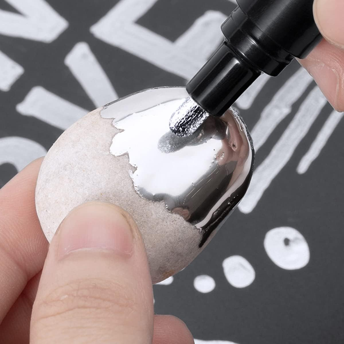 Claumeng 3PCS Liquid Chrome Marker Mirror Paint Pen Set Metallic Marking Markers DIY Art Craft Highlight for Metal Rock Wood Fabric Glass Canvas Width 1Mm to 2Mm (Silver) image number 3