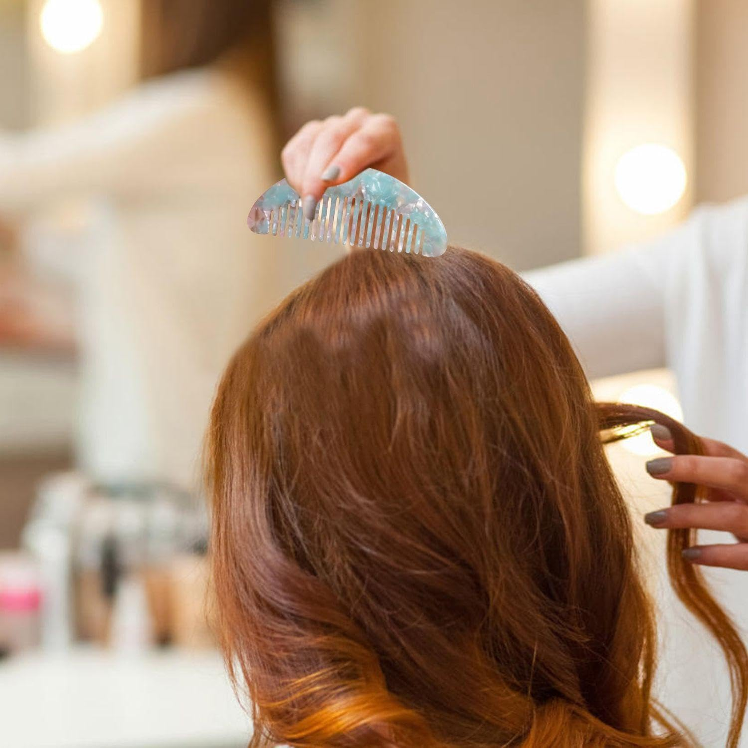 3 Fine Tooth Massage Hair Combs, Fashionable Marble Pattern Hair Combs, Hairstyle Finishing Tools, Hairdressing Supplies for Men and Women image number 5