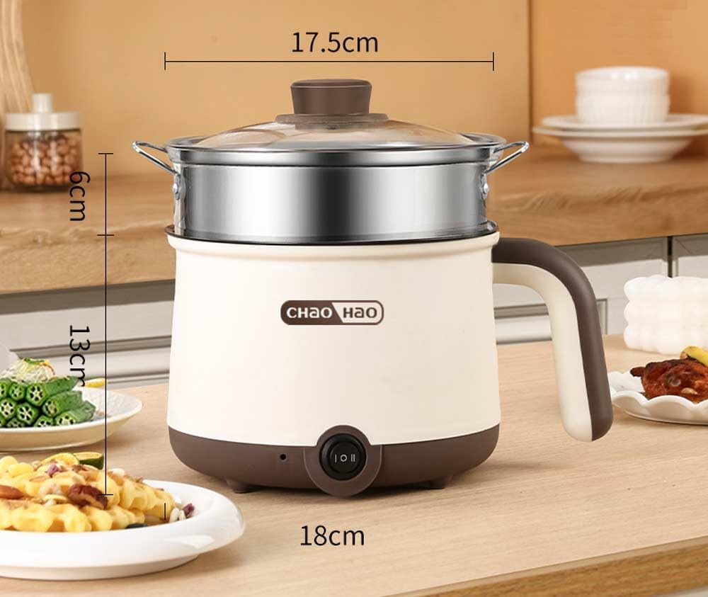 Electric Hot Pot:1.8L Ramen Cooker,Dual Power Mini Portable Multi-Functional Lazy Pot for Pasta,Noodles,Egg,Soup, Non-Stick Noodle Cooker with Boil Dry Protection for Dorm,Office