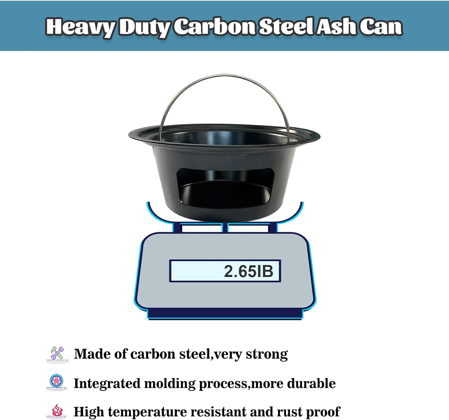 Kamaster Ash Can with Handle for Large Big Green Egg,Charcoal Ash Collector Must Haves Big Green Egg Accessories Carbon Steel Ash Pot High Temperature Resistance with Folding Handle Kamado Ash Basket