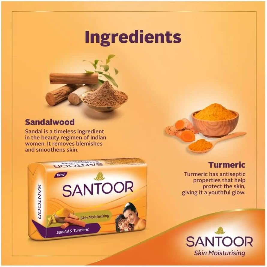 SANTOOR Soap Sandal & Turmeric 100G X 8 image number 3