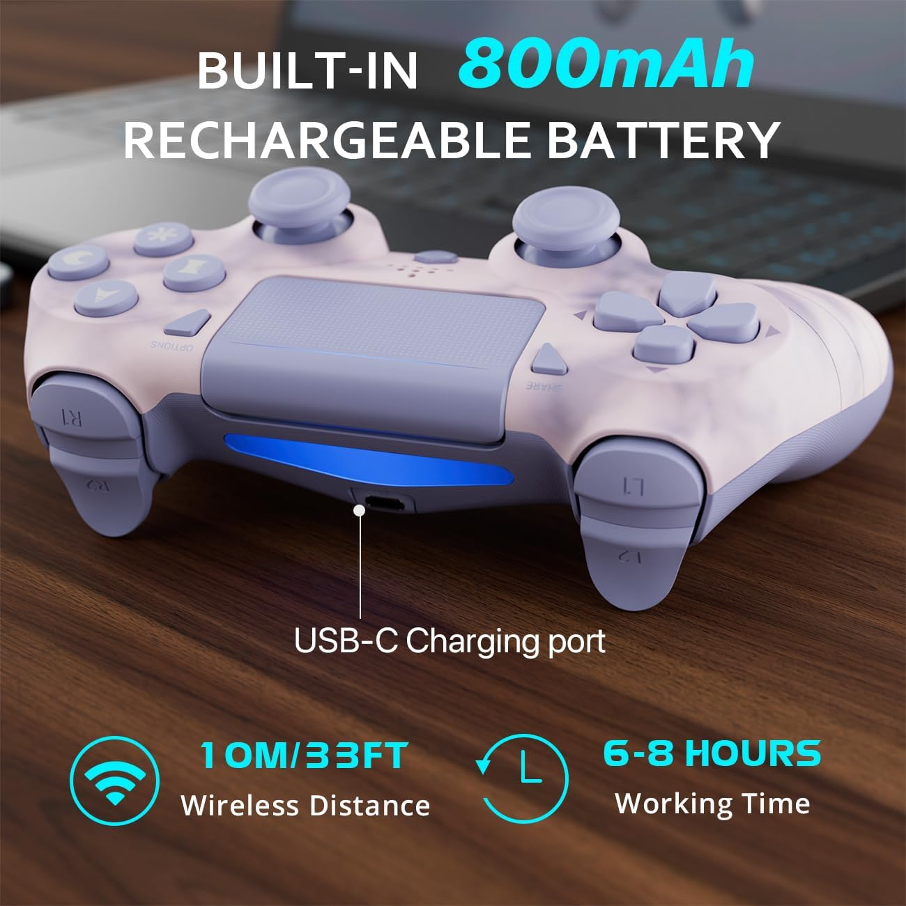 Wireless Controller for PS4, Gamepad for Playstation 4 with Double Vibration/6-Axis Sensor/Type-C Charhing Port/Headphone Jack, Ergonomic Non-Slip Grip Compatible with Playstation 4/Slim/Pro (Pink) image number 6