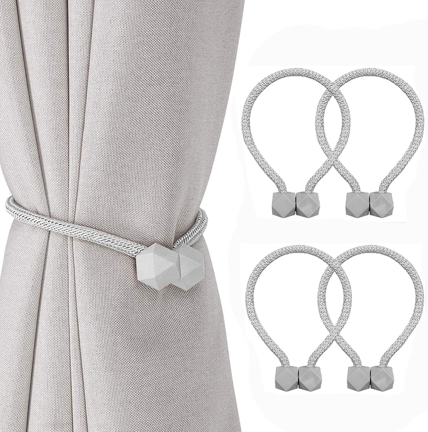4 Packs Magnetic Curtain Tiebacks for Drapes, H HOME-MART Convenient Drape Tie Backs, Decorative Drape Magnetic Curtain Tie Backs Holdback Holder for Window Draperies,No Tools Required