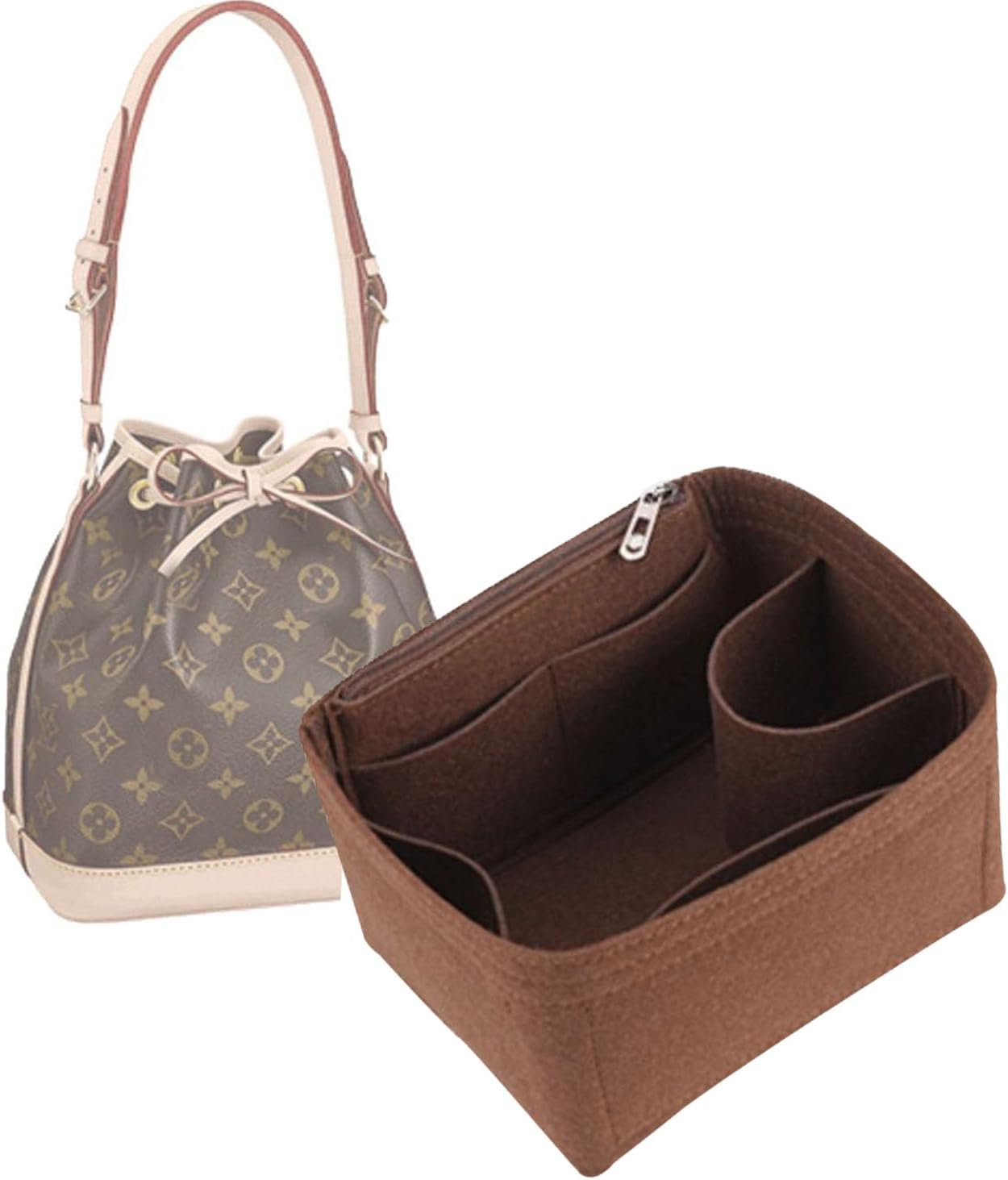 Lckaey Purse Organizer Insert for LV NOE BB Petit NOE NM Storage Bag Organizer with Zipped Pocket Y059Khaki-Medium