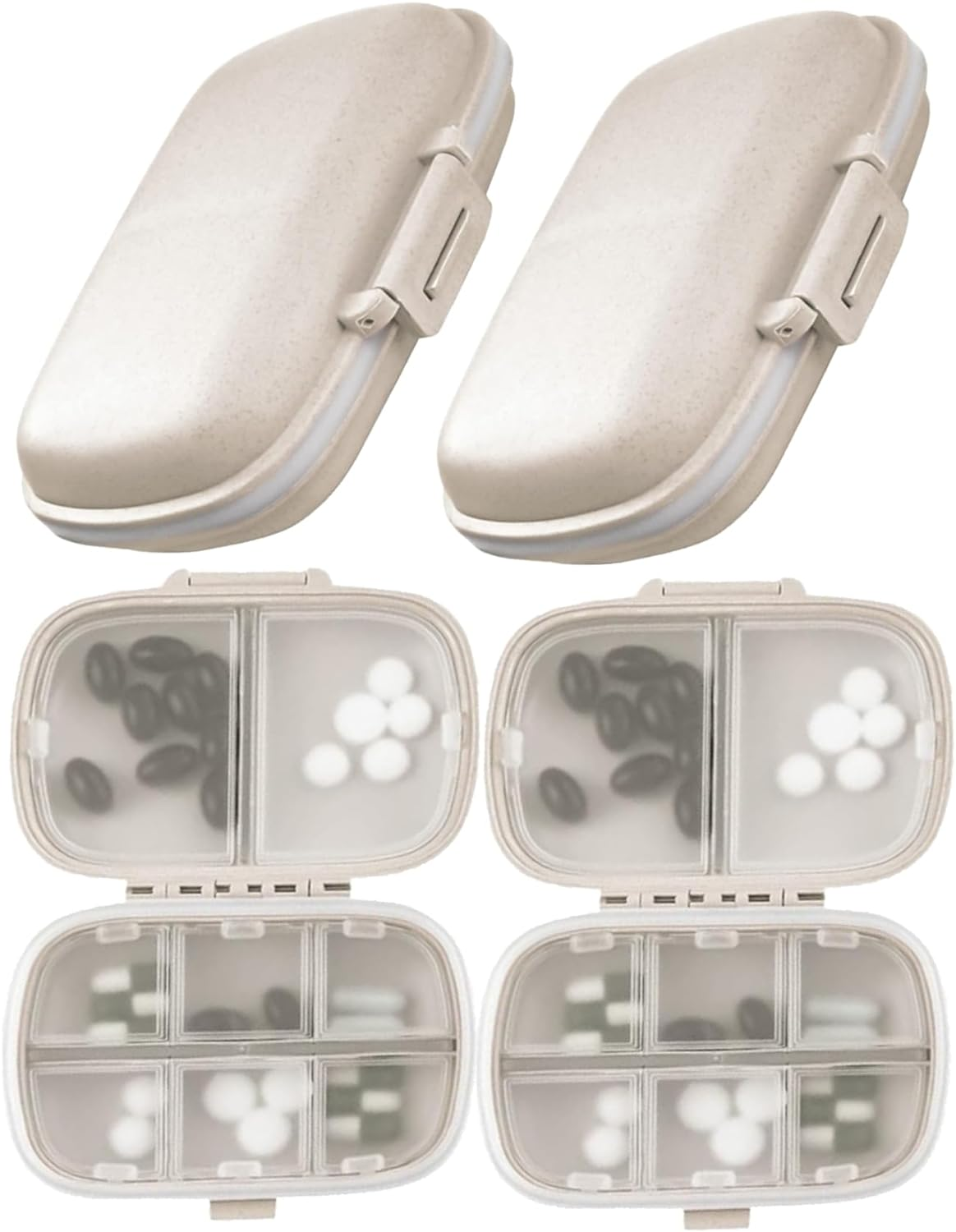 2 PCS Travel Pill Organizers, Daily Pill Organizers, 8 Compartments Portable Pill Cases, Pill Box to Hold Vitamins Cod Liver Oil, Small Pill Box for Pocket Purse Medicine Container Beige (Pink)
