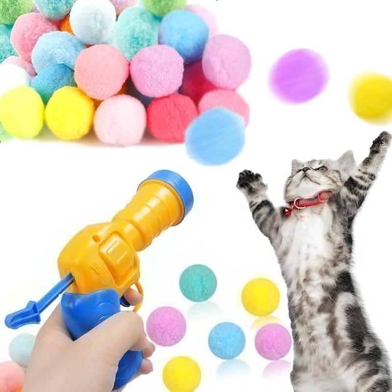 100Pcs Cat Toys Balls Launcher Cat Pom Pom Balls,Cat Plush Ball Toy Interactive Cat Toy Plush Toy Balls,Cat Toy Balls Cat Ball Toy Launcher Cat Plush Balls,Cat Toy Balls and 1 Cat Ball Toy Launcher image number 6