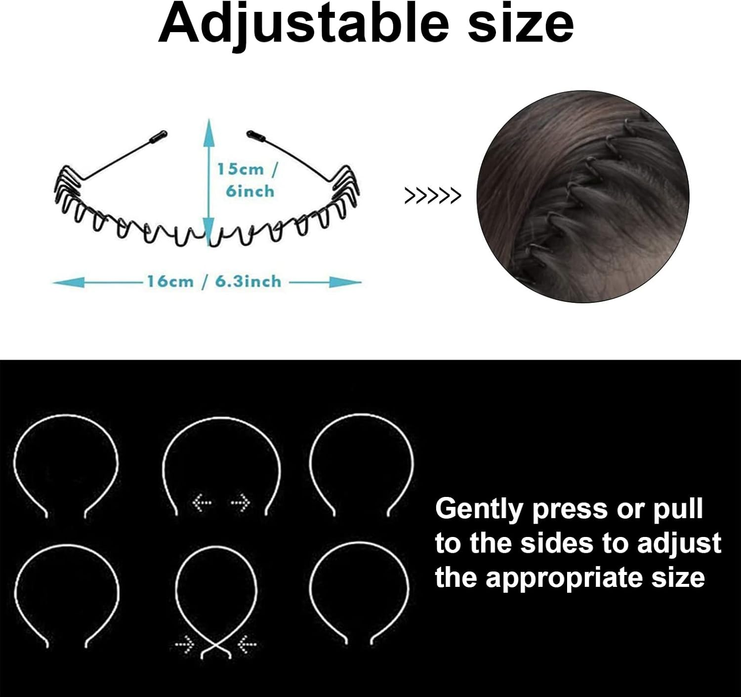 Hair Band, Metal Hair Bands for Men Women, Black Wavy Hair Bands, Spring Outdoor Sports Headbands, Unisex Hair Bands Accessories, Simple Elastic Headwear image number 5