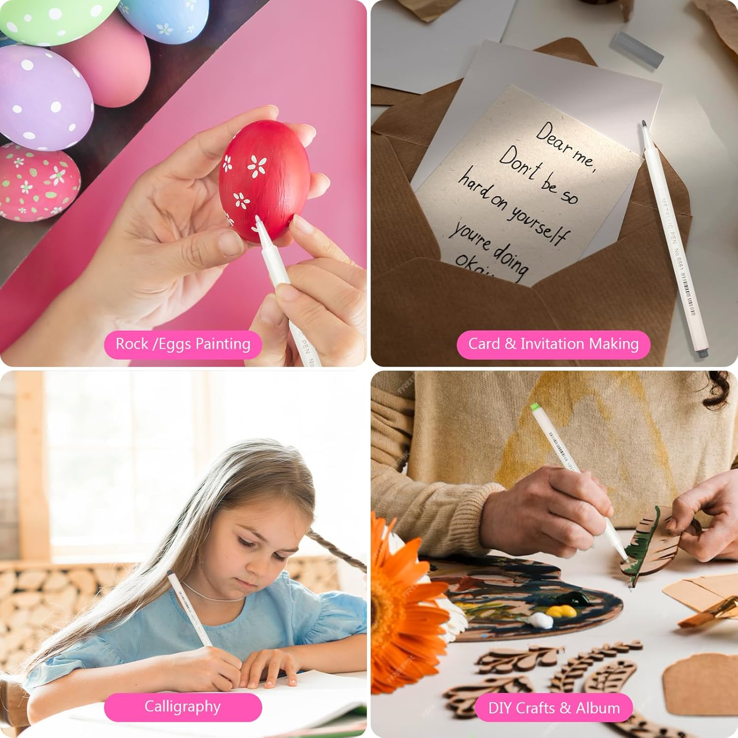 SAYEEC Metallic Marker Pens, 20 Colors Fine Tip Metallic Markers, Metallic Paint Pens for Black Paper, Art Rock Painting, Easter Egg, Halloween Pumpkin, Card Making, Scrapbook Crafts, DIY Photo Album image number 3