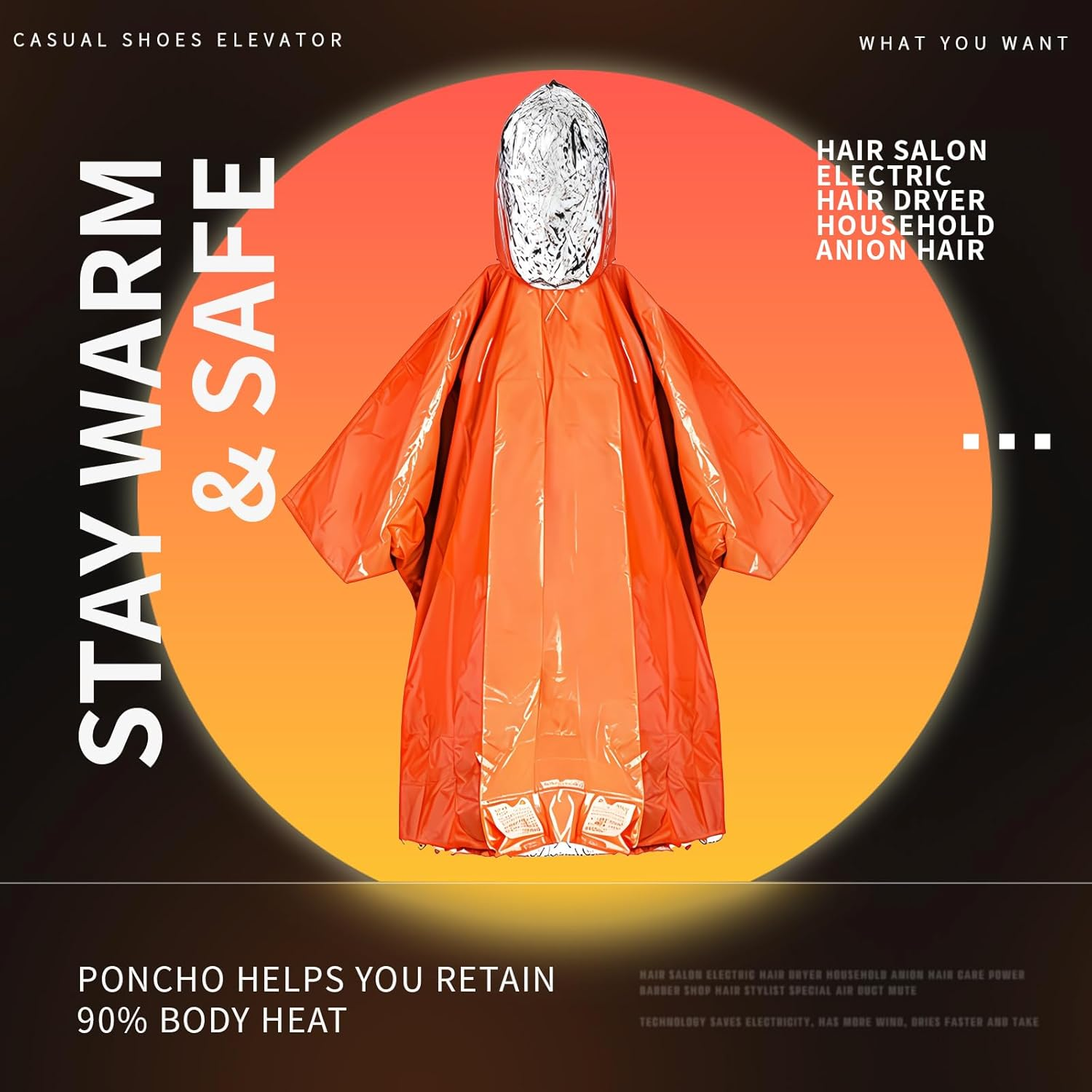 Survival Kit Emergency Blanket & Poncho - Waterproof Windproof Rain Poncho with Mylar Liner for Camping & Hiking Equipment, Outdoor Gear, Car Emergencies（4 Pack） image number 1