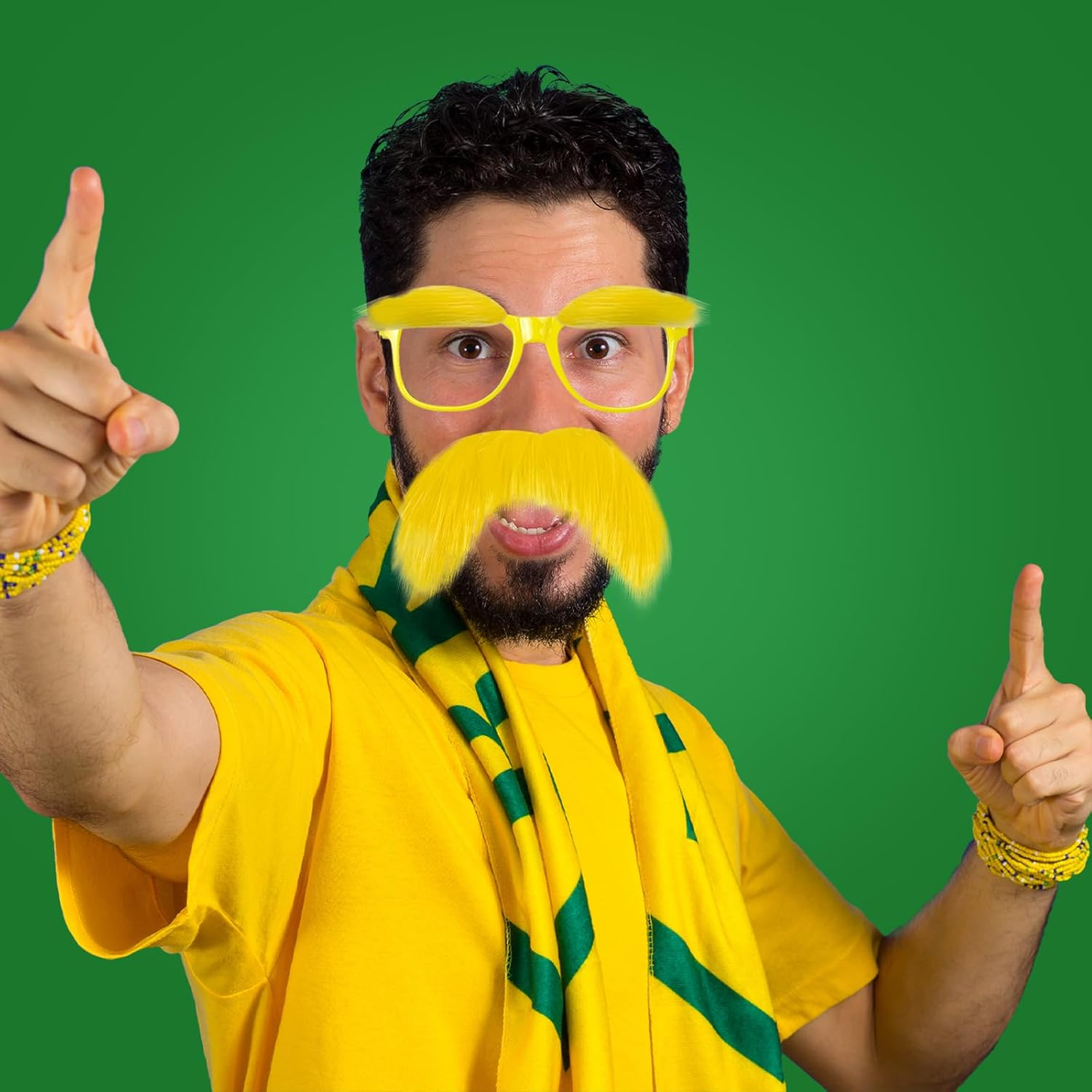 Taefuhnn Yellow Mustache and Eyebrows Glasses for for Kid and Adult, Fake Beard Moustache, Novelty Facial Hair Halloween Costume Accessories for Book Week Cosplay Funny Party Favor image number 1