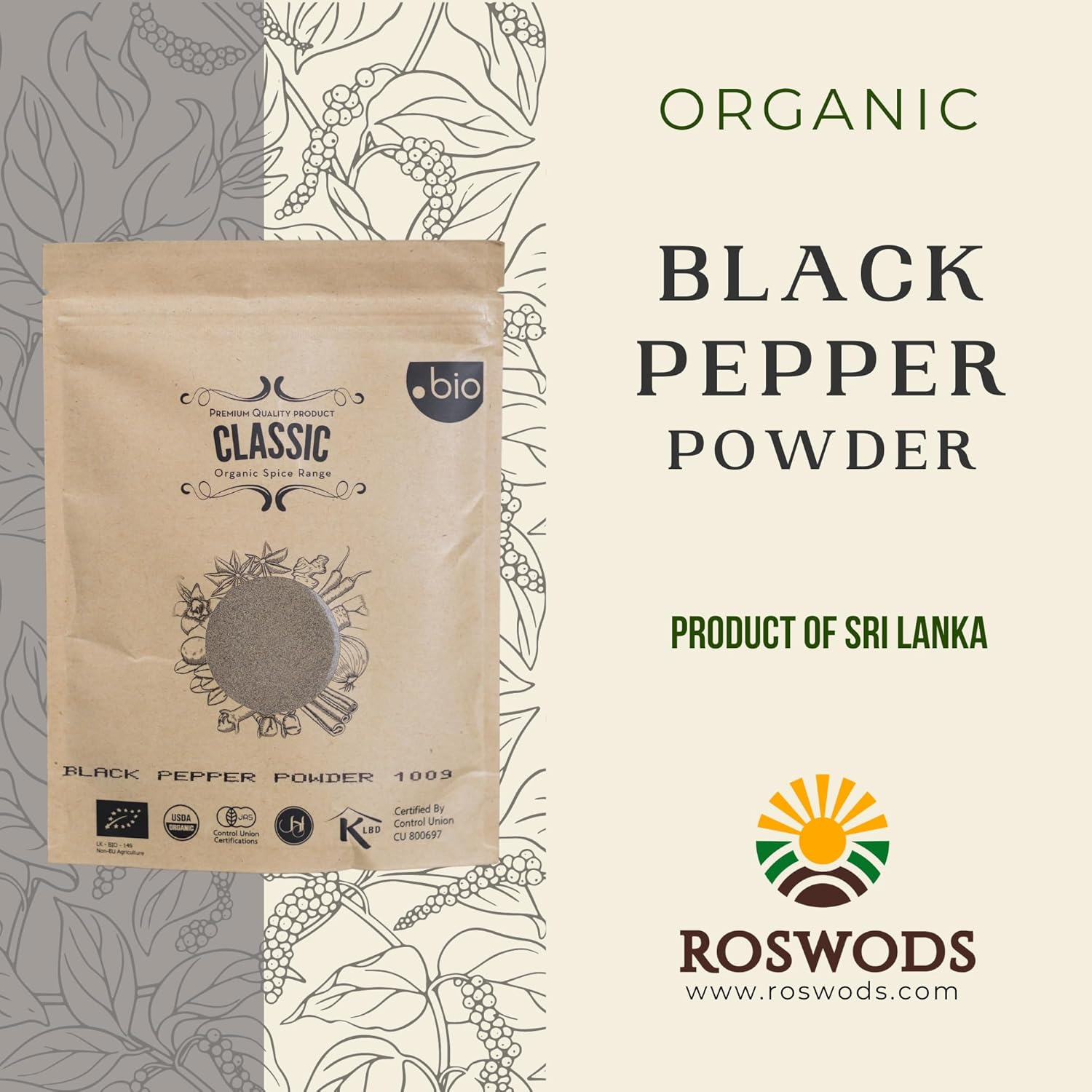 Organic Black Pepper Powder | Product of Sri Lanka | 100G | USDA Certified | Halal Certified | Kosher Certified Pure | Ceylon Premium Quality | Just Sprinkle image number 1