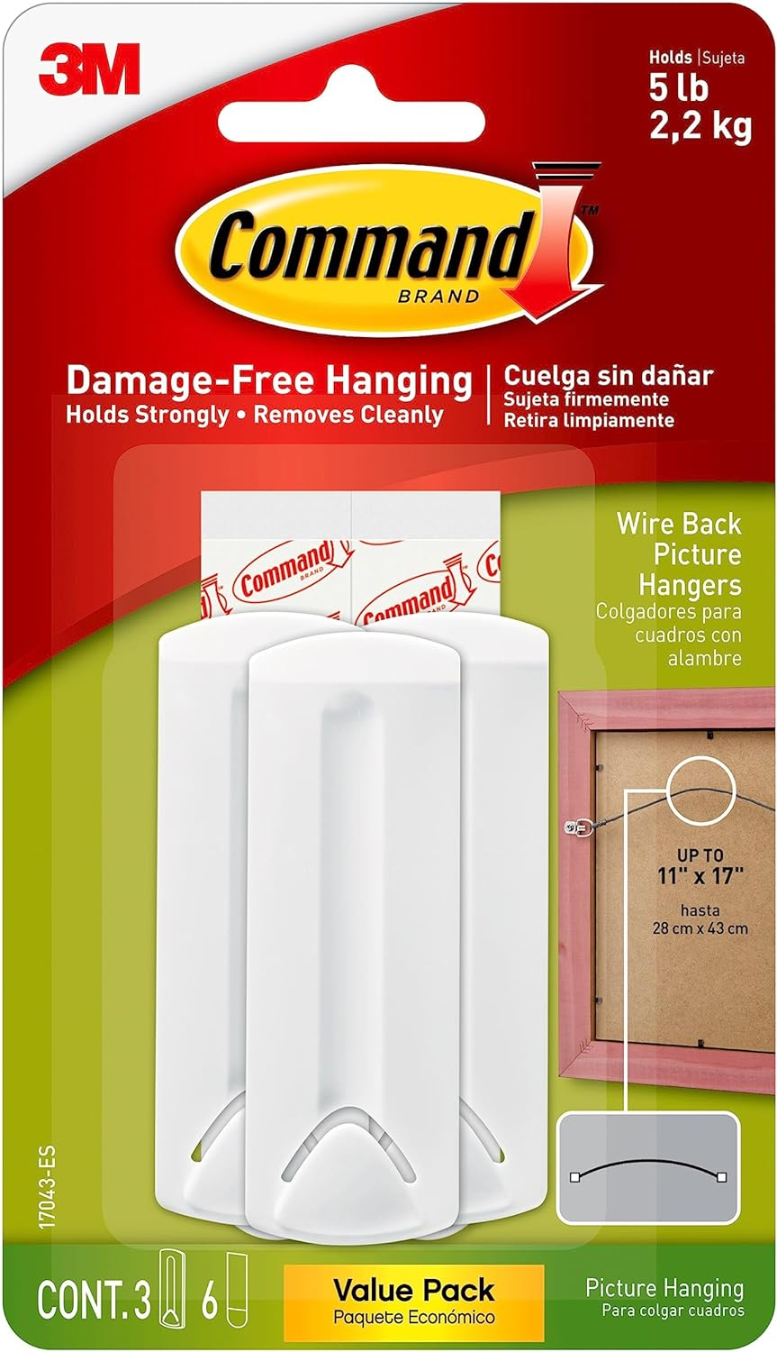 Command Wire Back Picture Hanger Value Pack, White, 3-Hangers (17043-ES)
