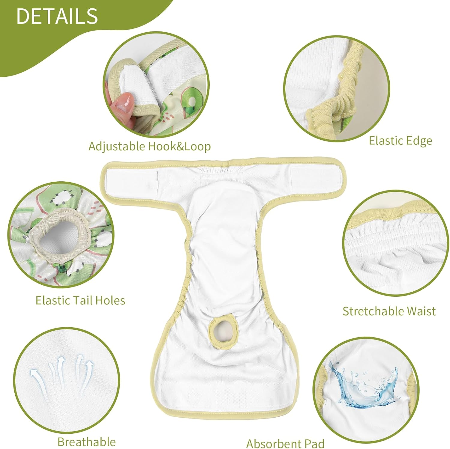 NACOCO 2 Pack Female Dog Diapers - Soft Leakproof Doggie Sanitary Panties Washable Pants in Heat Cycle Period Incontinence Adjustable for Medium Large Dog (Large) image number 1