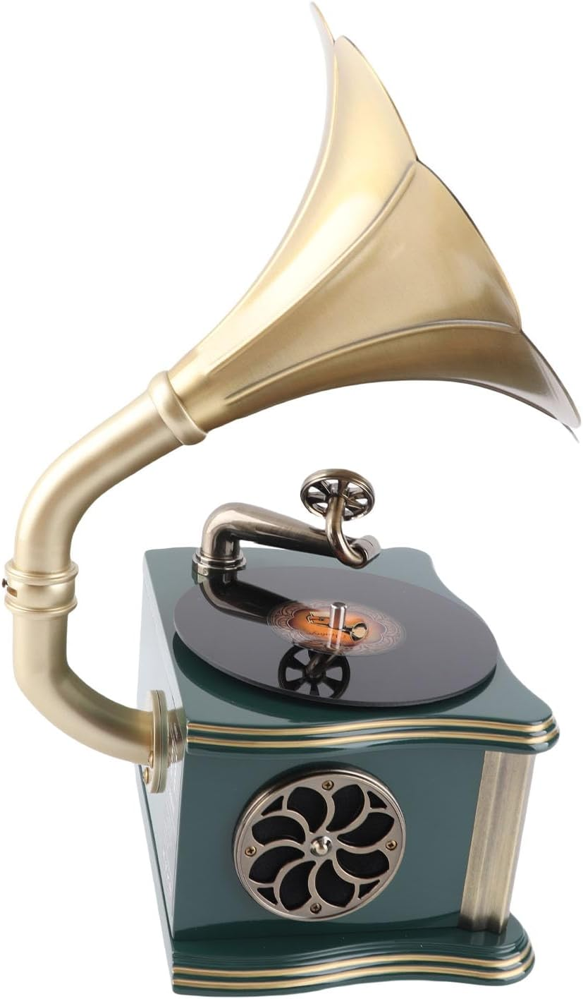 Phonograph Record Player, Retro Gramophone Bluetooth Player with Remote Control, Mini Record Player Gramophone Turntable for Home Decoration (Green) - White image number 4