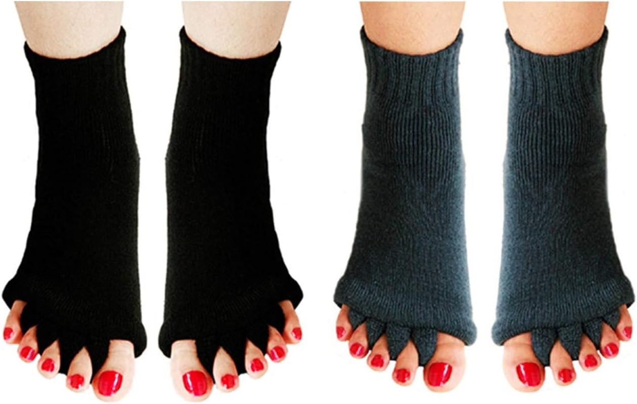 3 Pairs Yoga Sport Gym Five Toe Separator Socks Foot Alignment Pain Massage Toeless Socks image number 4