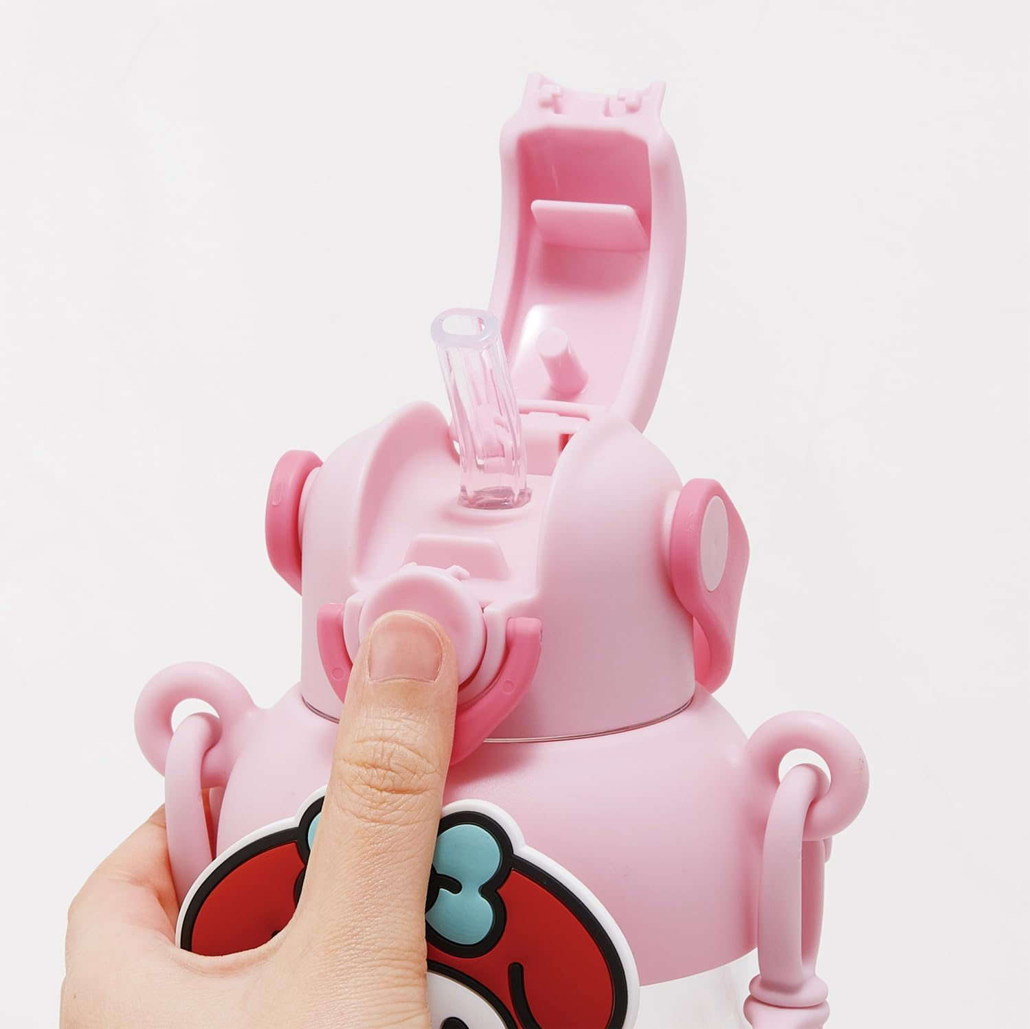 Skater PRMC7ST-A Rubber Mascot Straw Bottle, Water Bottle, 22.9 Fl Oz (650 Ml), One Push Open, Locking Function, Handle Included, Shoulder Strap, Sanrio My Melody, My Melody, My Favorite Days,