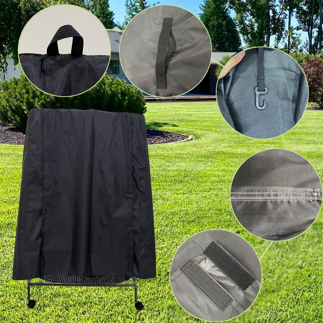 J&C Outdoor Bird Cage Cover Heavy Duty 420D Blackout Sun Light for Night Waterproof Black Birdcage Covers for Bird Sugar Glider Cat Rabbit Cage Medium (104 X 69 X 122 Cm) image number 4