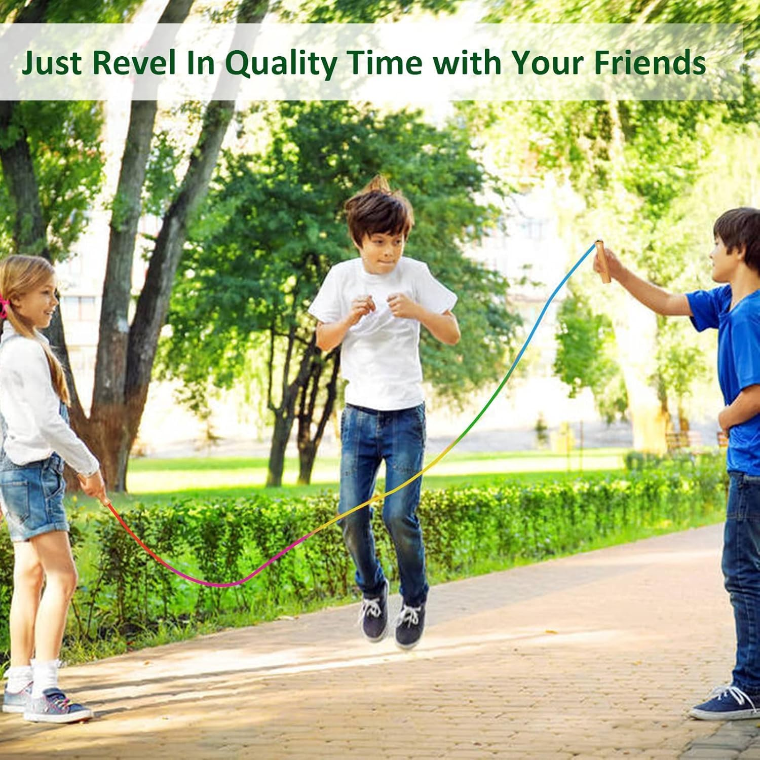 Double Dutch Long Jump Rope - 16Ft 2 Pack Skipping Rope for Kids Adults, Rainbow Jumping Rope for Multiplayer with Wooden Handle image number 6