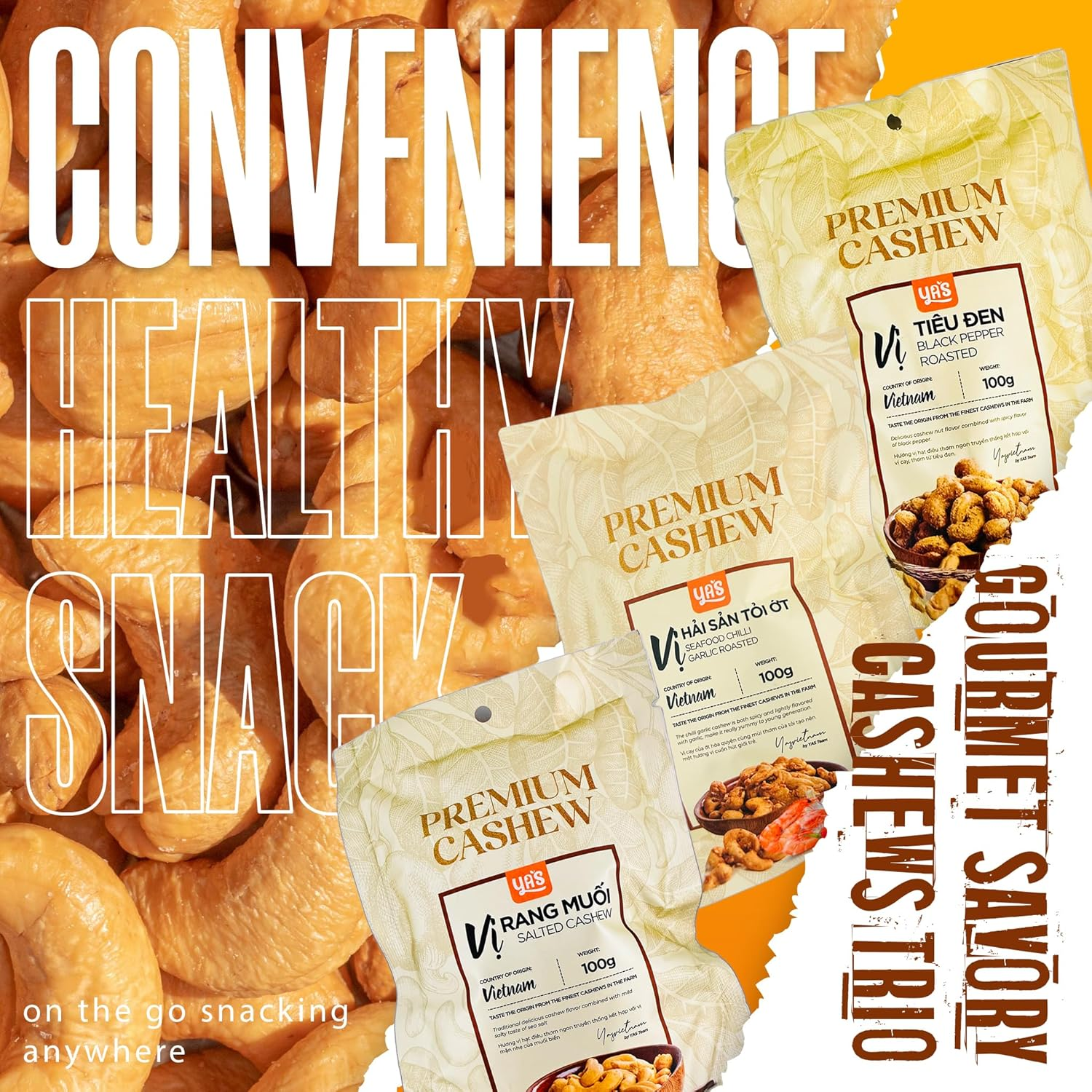 Gourmet Savory Cashews Trio (300G) Enjoy Classic Lightly Salted, Salt and Pepper, and Seafood Sensation Flavors, Premium Air Roasted Cashews, Heart Healthy Snacks with Plant Protein for Kids and Adults, Perfect for Parties, On-The-Go Snack and Lunch Box Snack image number 5