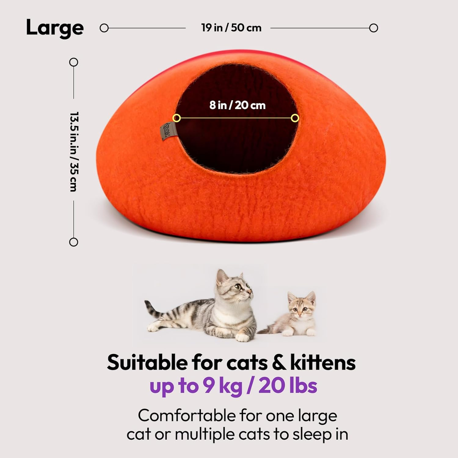 Eco Calming MOCHI Felt Cat Bed Cave (8 Designs) - Environmentally Friendly & Sustainable Handmade 100% Hypoallergenic Merino Wool Bed/House/Home/Pod/Cubby/Tent/Igloo for Cats, Kittens, Puppies and Small Dogs (Medium, Uluru) image number 4