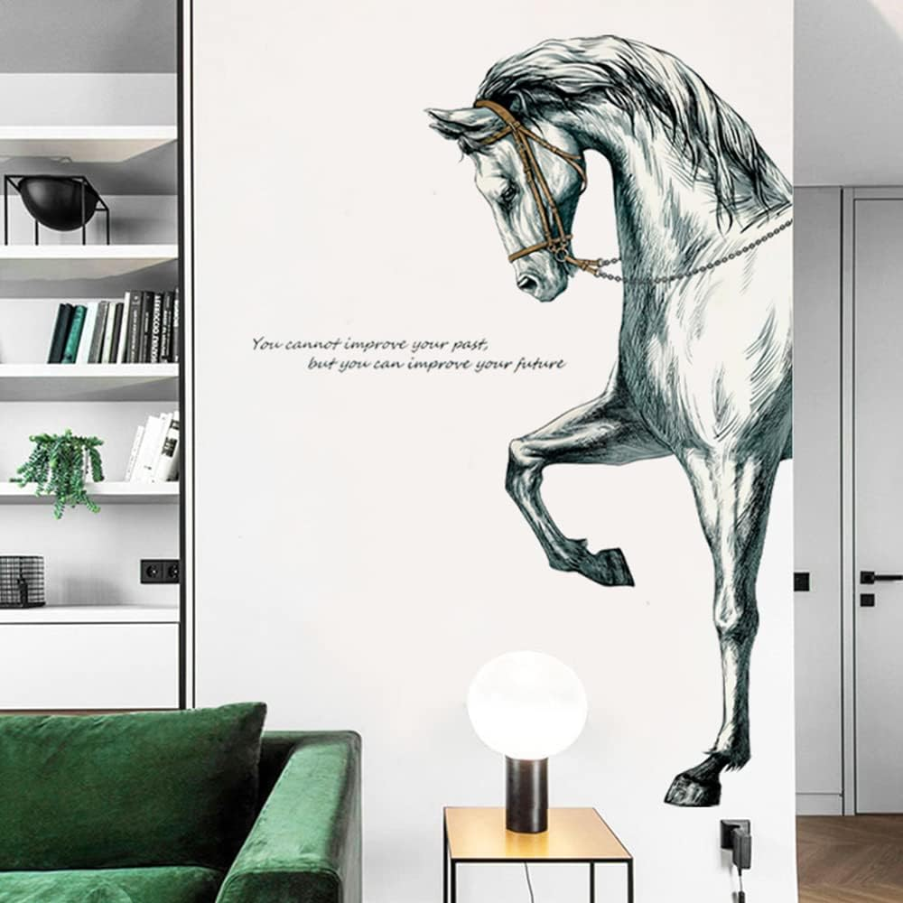Vinyl Painted Horse Glacier Wall Decals Animals Pattern Peel and Stick Stickers Home Decor Living Room Bedroom Hall Door Staircase Decorations Removable Posters, Grey, 23.6''X35.4'' image number 3