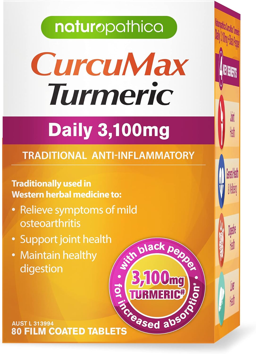 Naturopathica Curcumax Turmeric Daily 3100Mg Traditional Inflammatory 80 Tablets