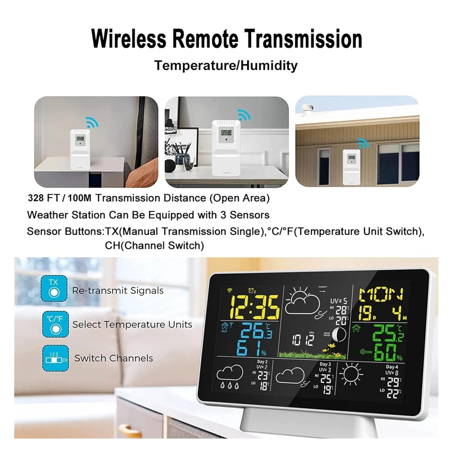 Wifi Weather Station Clock 4 Days Forecast Color Digital Thermometer Hygrometer Moon Phase Ultraviolet Barometer image number 5