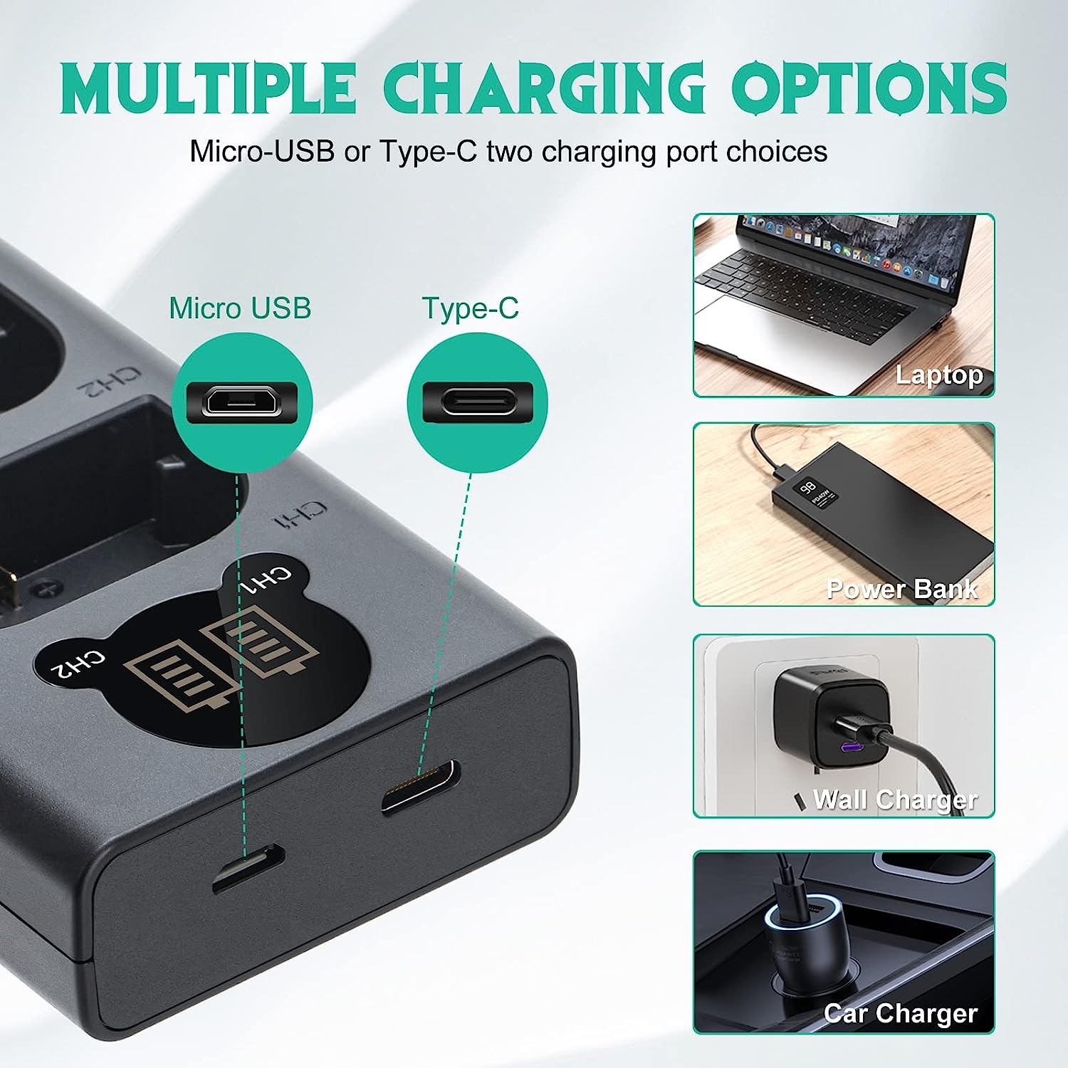 Kimaru EN-EL25 Battery Charger, Double Slot MH-32 Charger for Nikon Z30, Z50, ZFC Cameras. image number 1