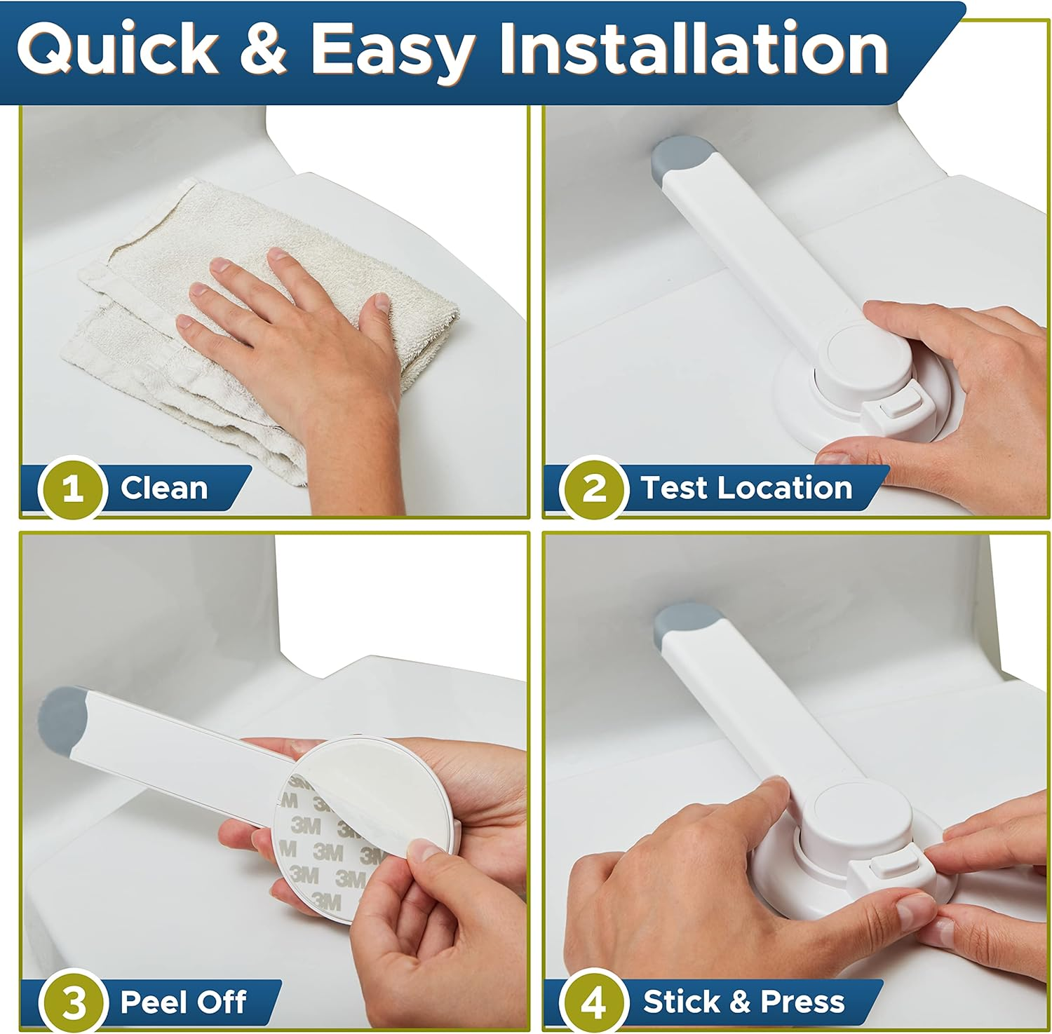 Baby Toilet Lock - Ideal Baby Proof Toilet Lid Lock with Arm - No Tools Needed Easy Installation with 3M Adhesive - Top Safety Toilet Seat Lock - Fits Most Toilets - White (2 Pack, White) image number 5