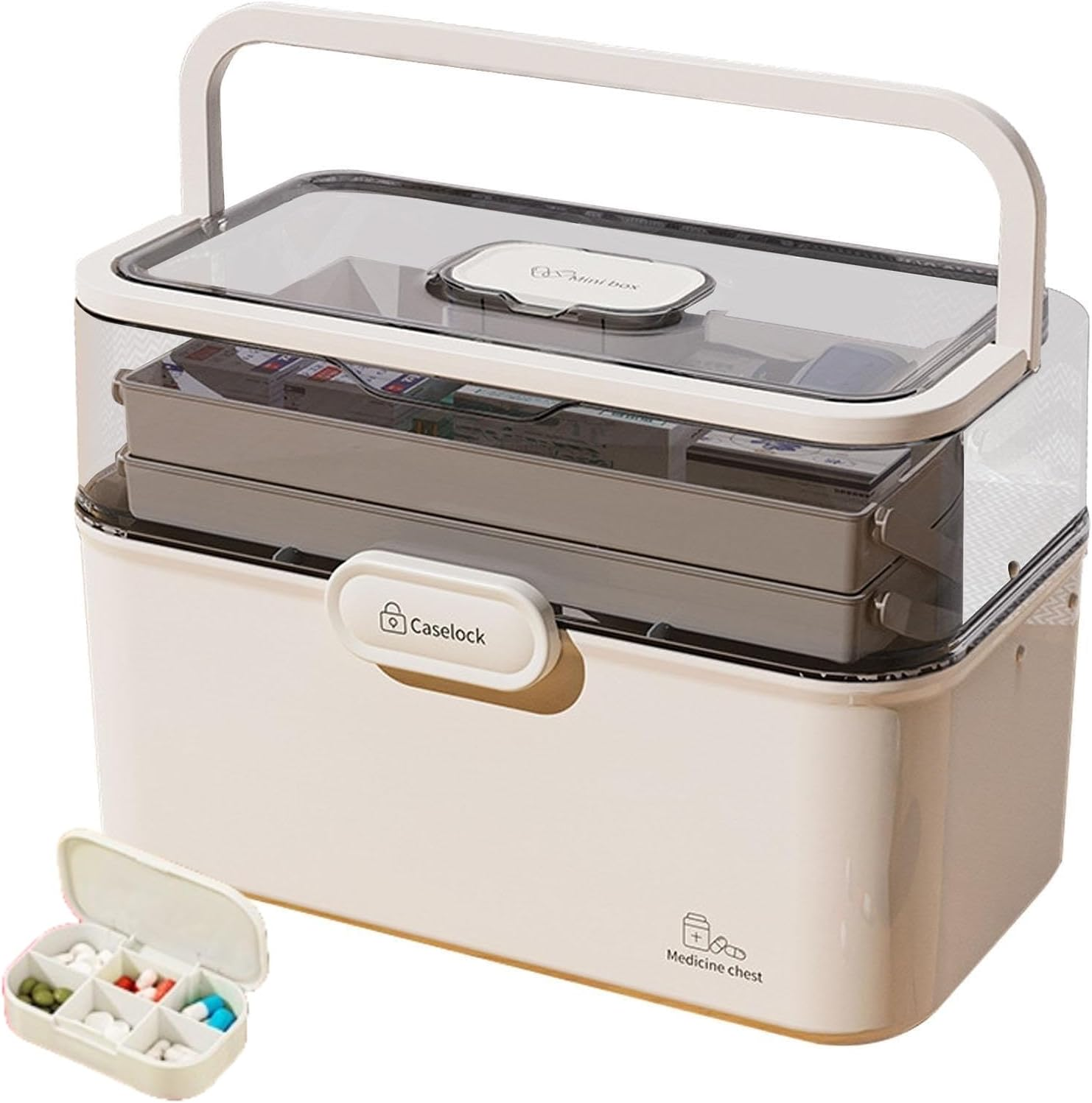 XICEN 3 Layers Foldable Large First Aid Box - Home & Work Medicine Storage Box with Lock, Portable First Aid Kit (Without Medicine) (#2-Large)