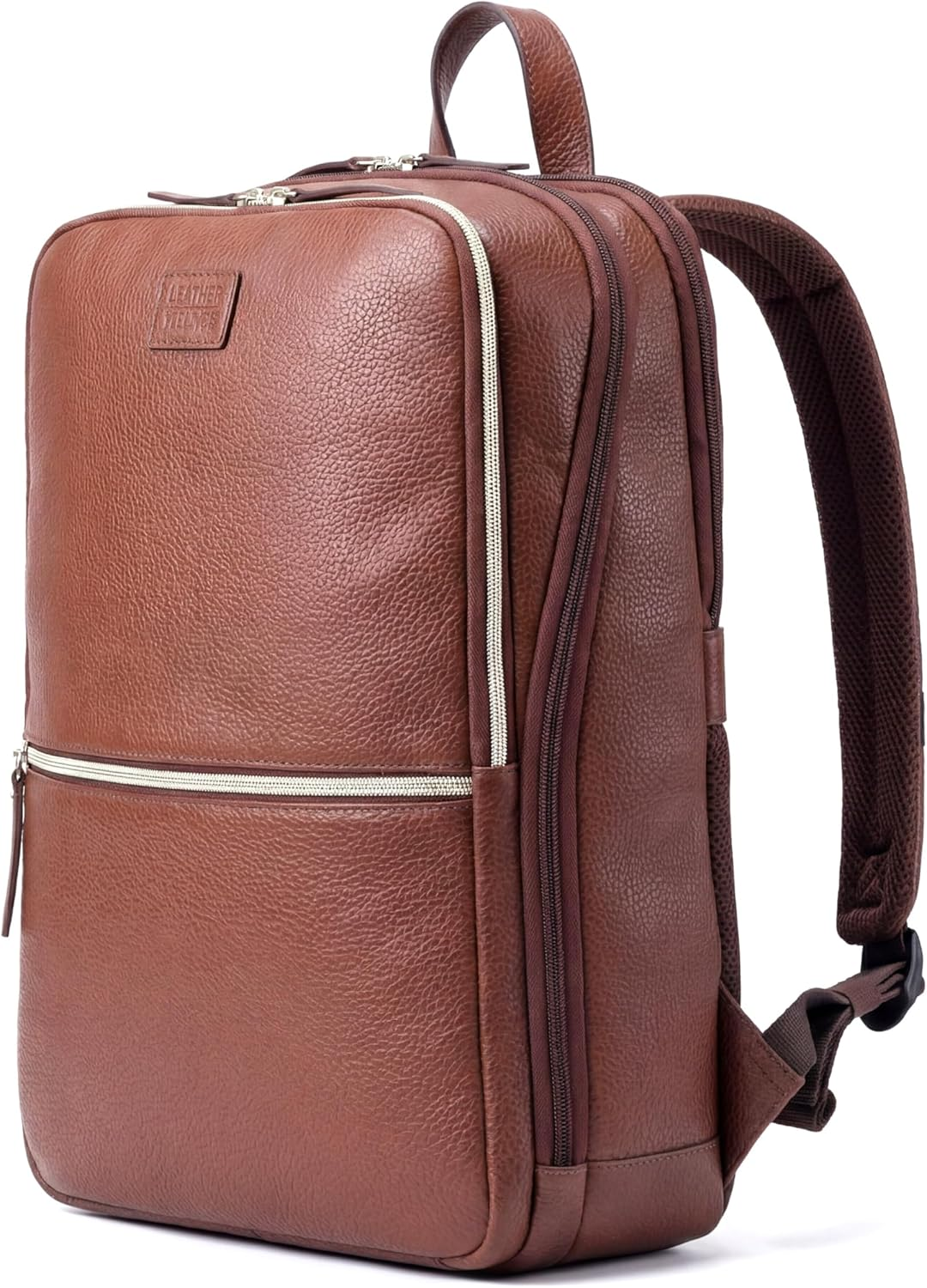 LEATHER VILLAGE Leather Backpack for Men | Slim Professional Business Bag Fits 15.6&rdquo; Work & Travel Daypack with Trolley Strap
